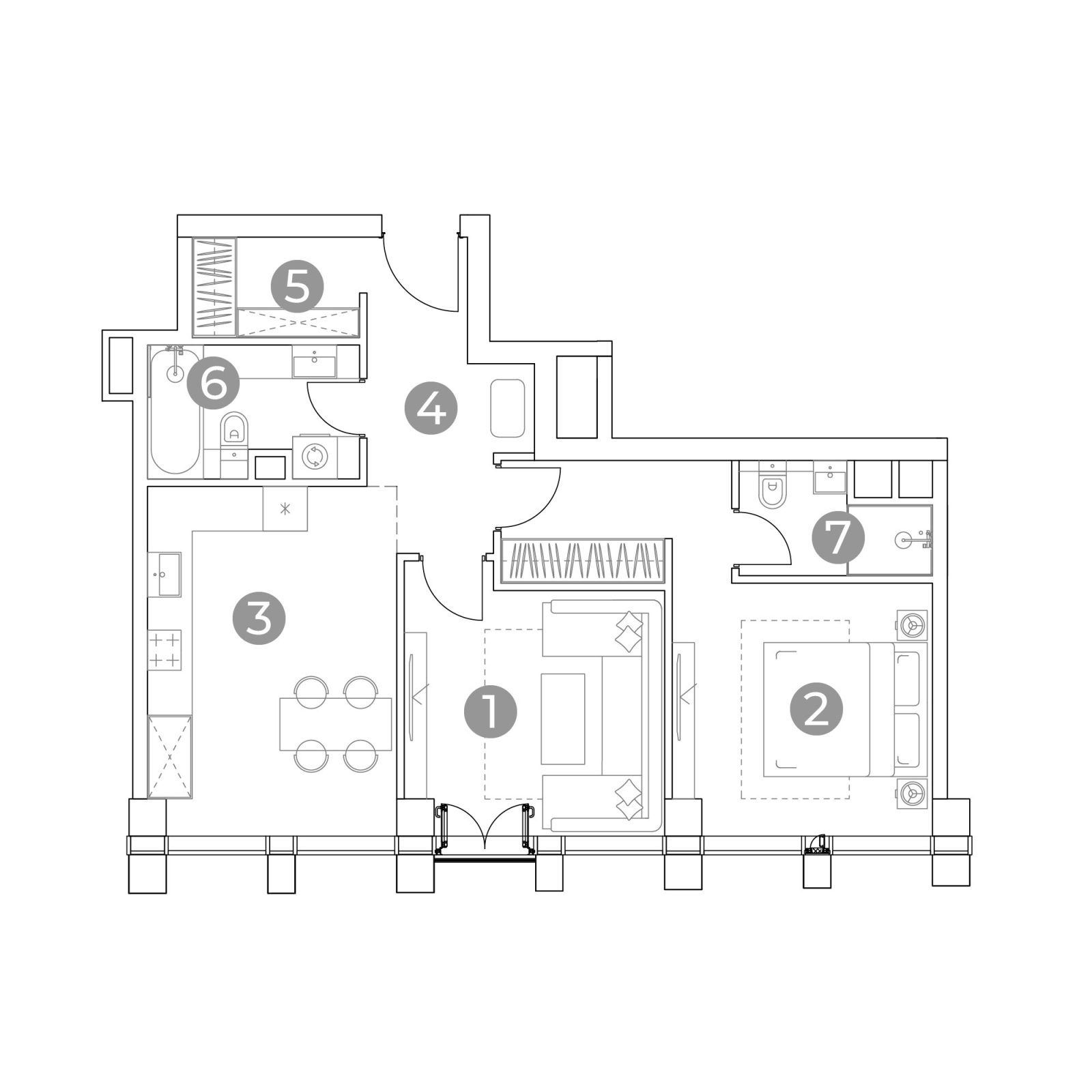 Планировка: 2-комнатная квартира, 62,3 м²