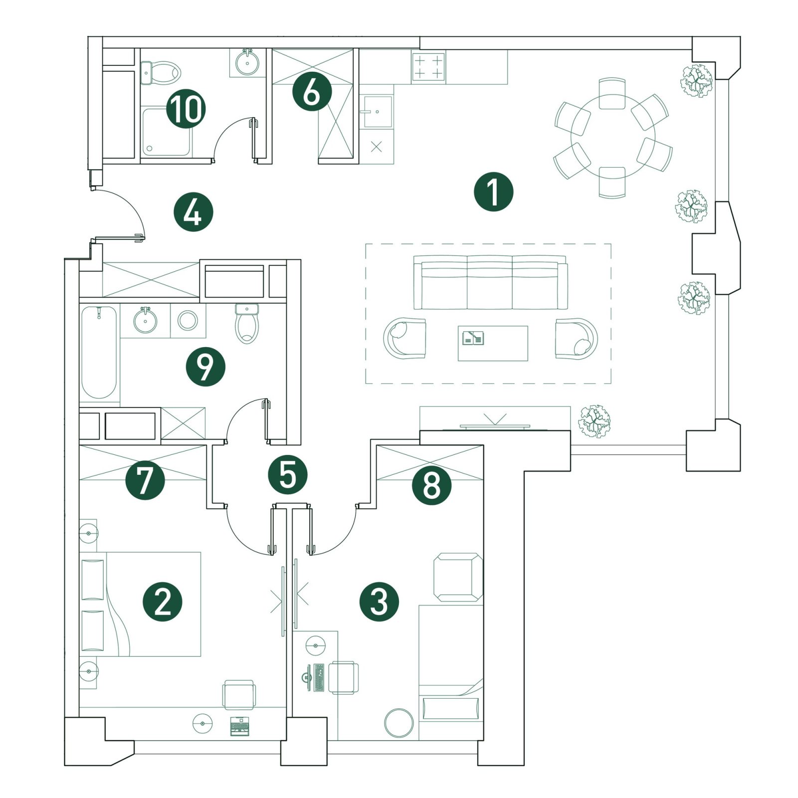 Планировка: 3-комнатная квартира, 100,9 м²