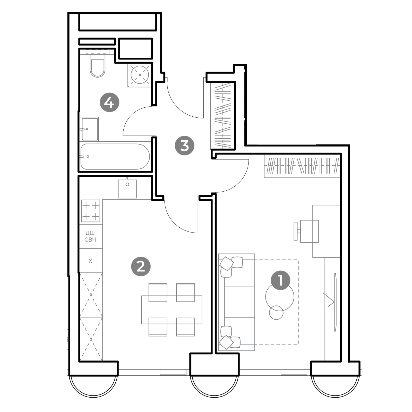 Планировка: 1-комнатная квартира, 40,3 м²