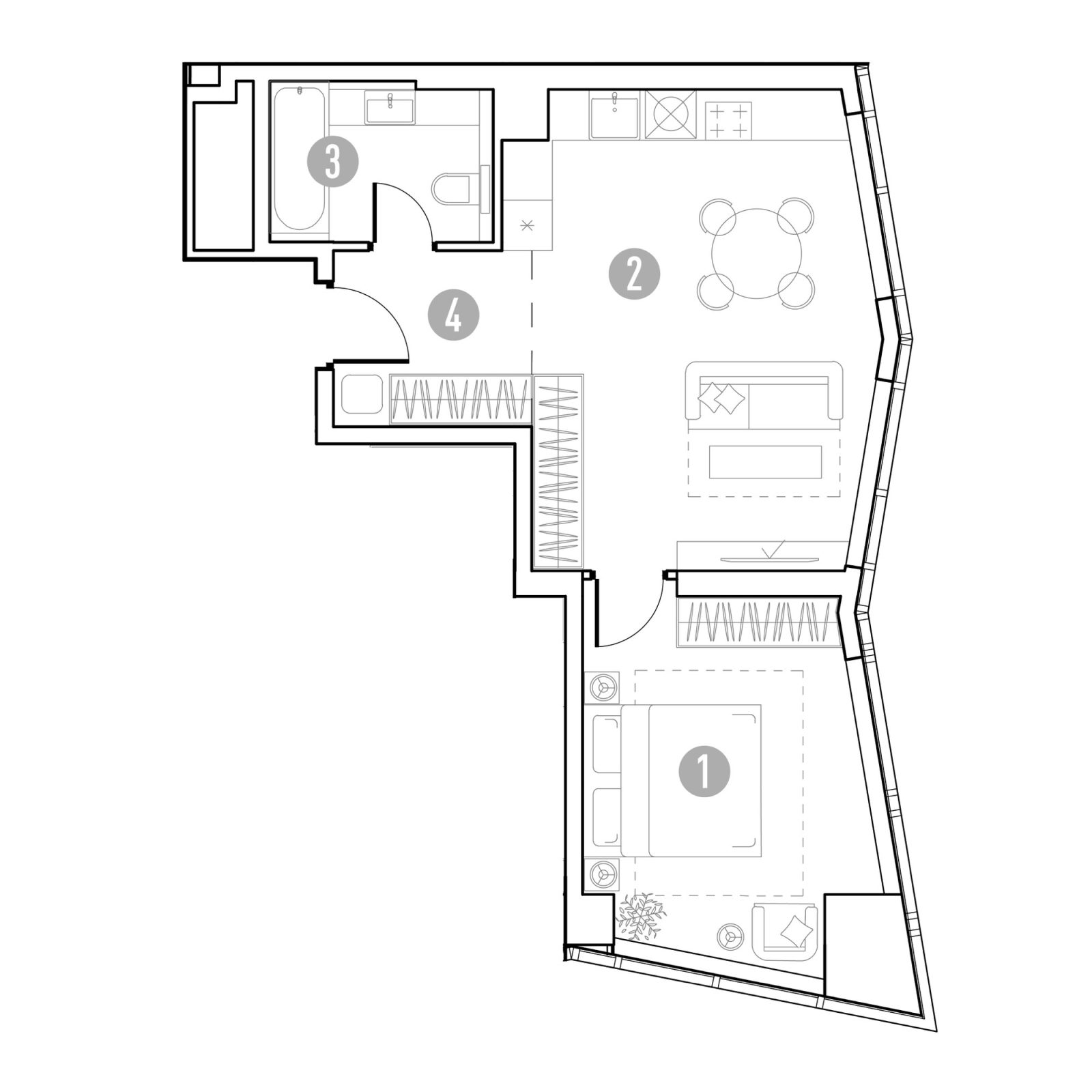 Планировка: 1-комнатная квартира, 46,3 м²