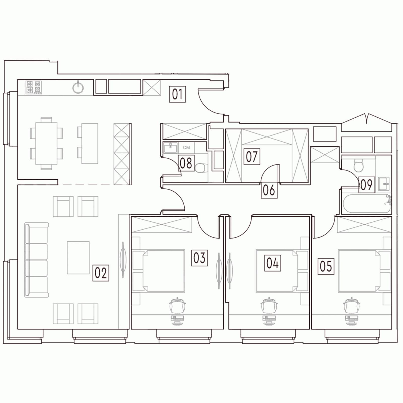 Планировка: 4-комнатная квартира, 110,9 м²