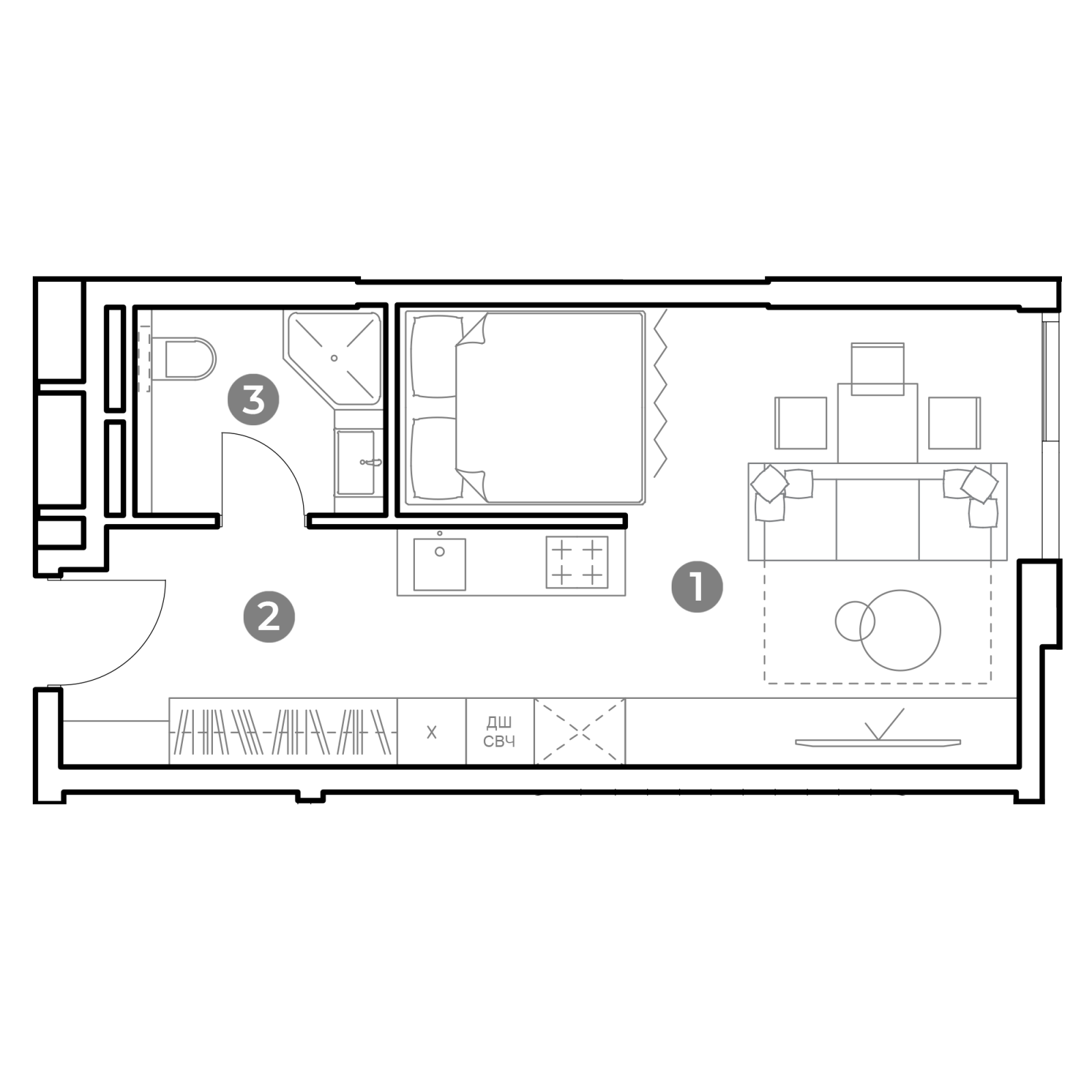 Планировка: студия, 32,0 м²