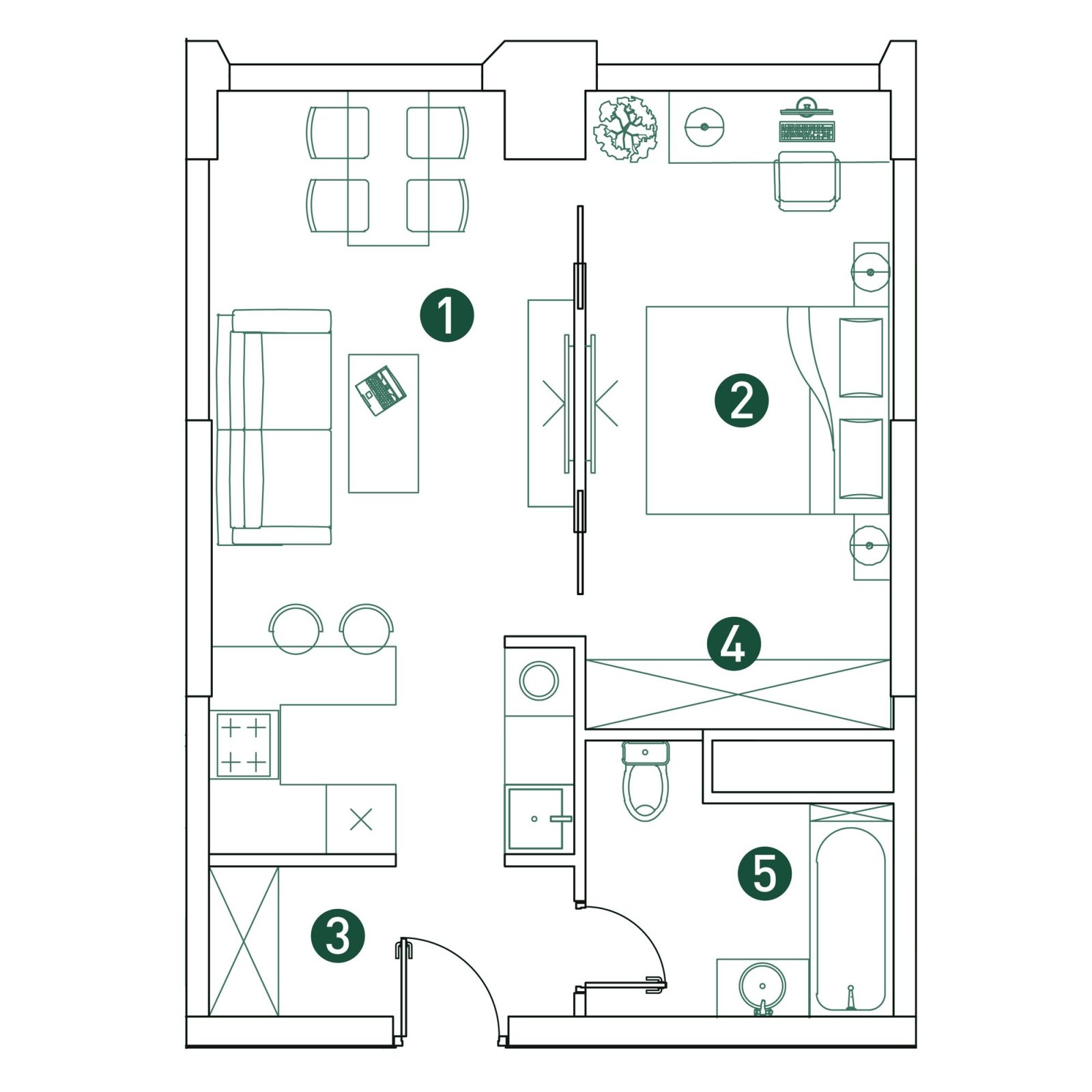 Планировка: 2-комнатная квартира, 44,9 м²
