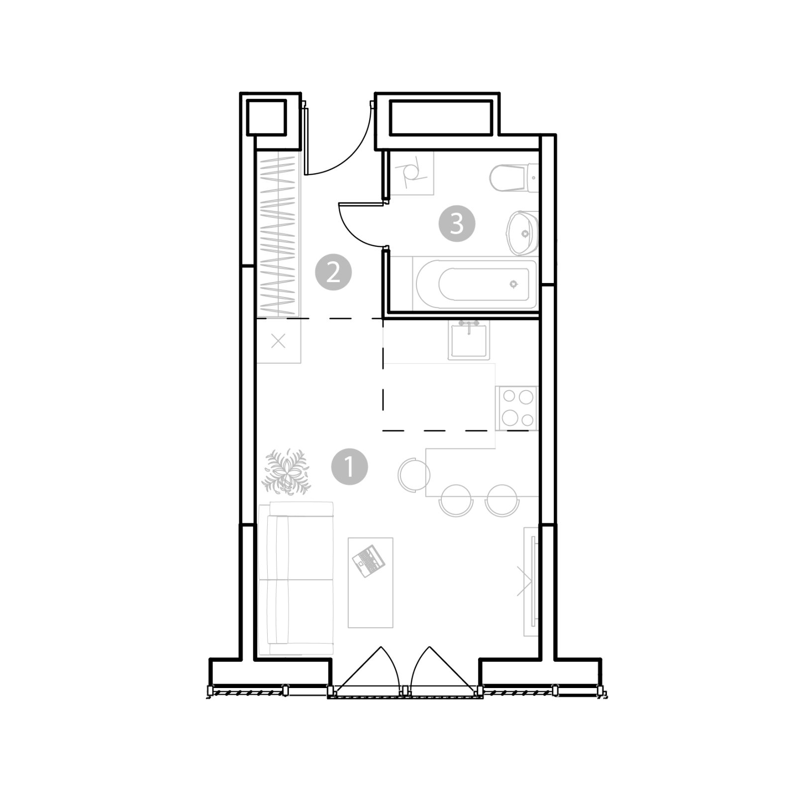 Планировка: студия, 26,7 м²