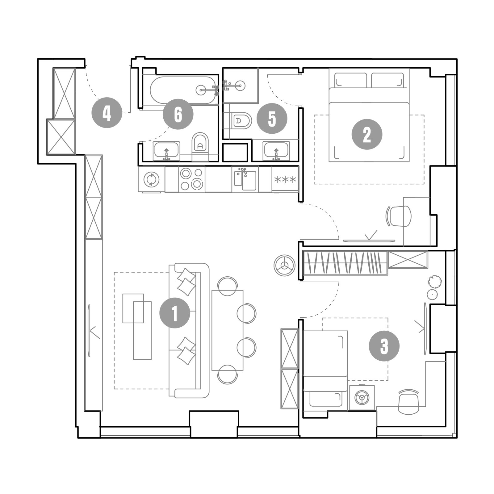 Планировка: 3-комнатная квартира, 62,5 м²