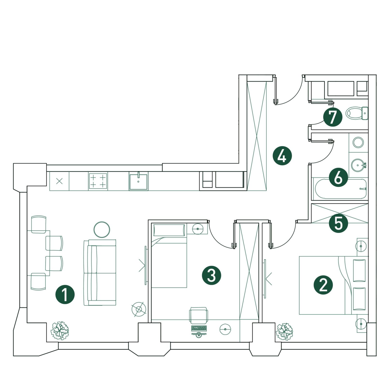 Планировка: 3-комнатная квартира, 61,1 м²
