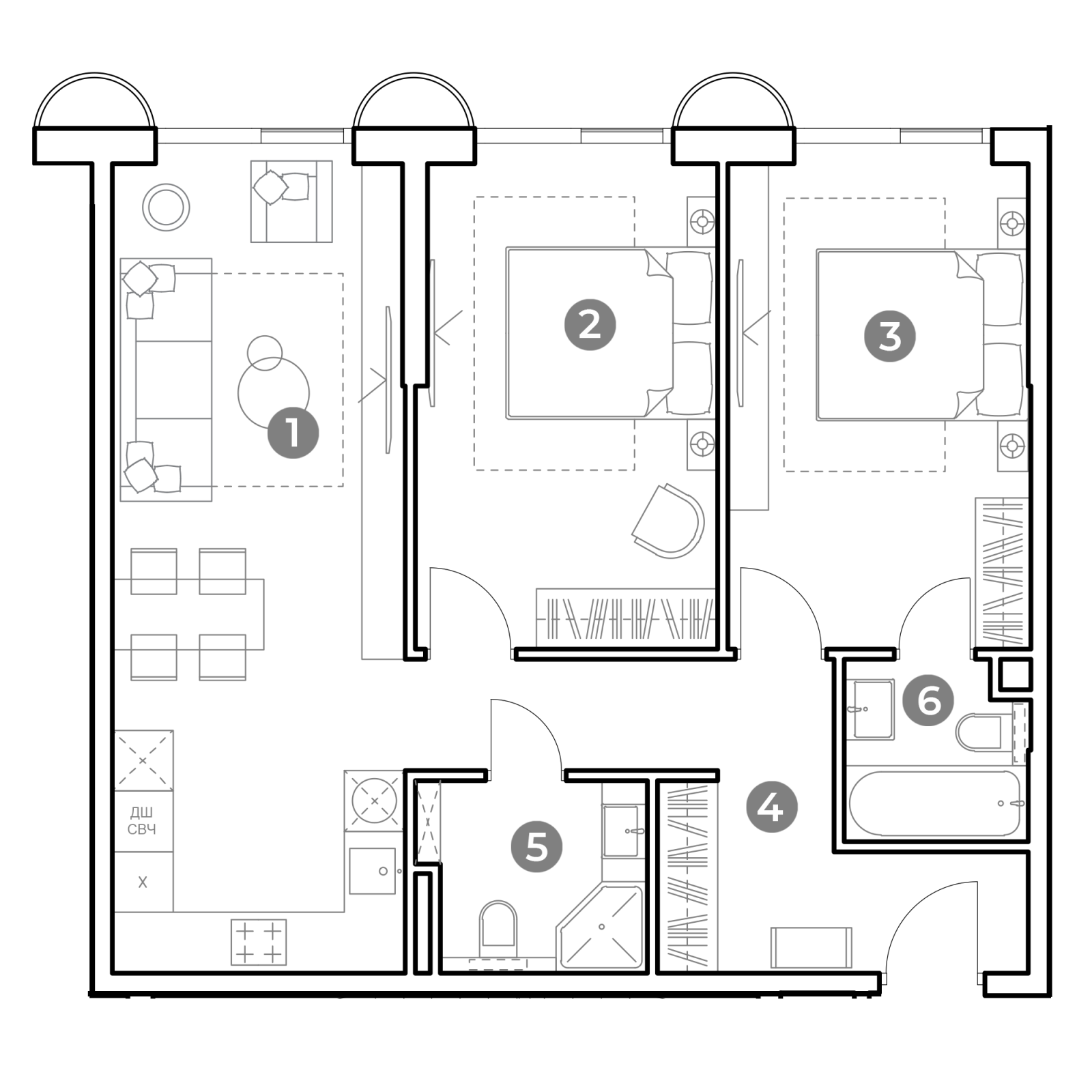 Планировка: 3-комнатная квартира, 70,8 м²