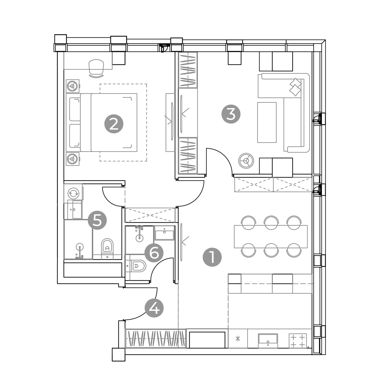Планировка: 3-комнатная квартира, 61,6 м²