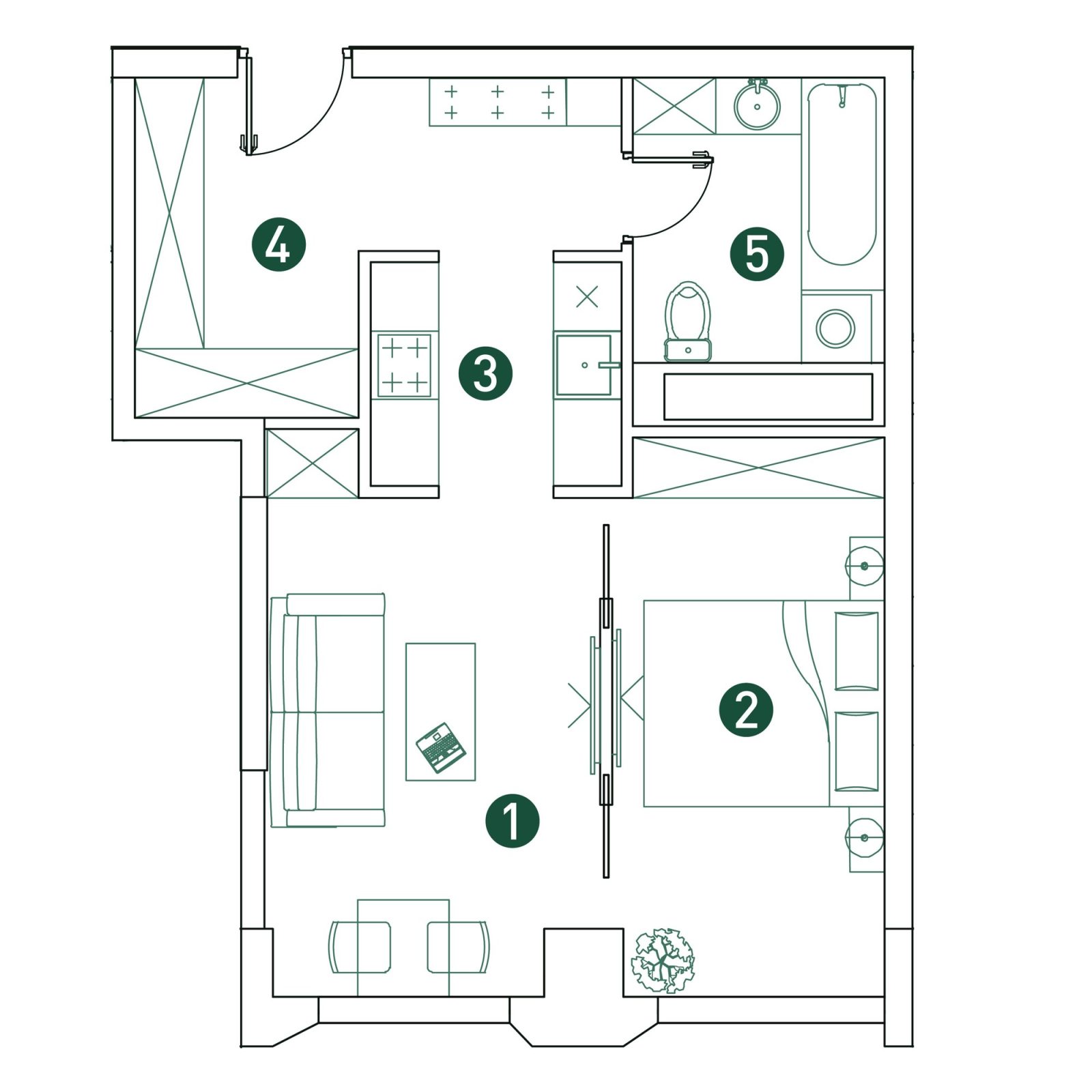 Планировка: 2-комнатная квартира, 43,8 м²