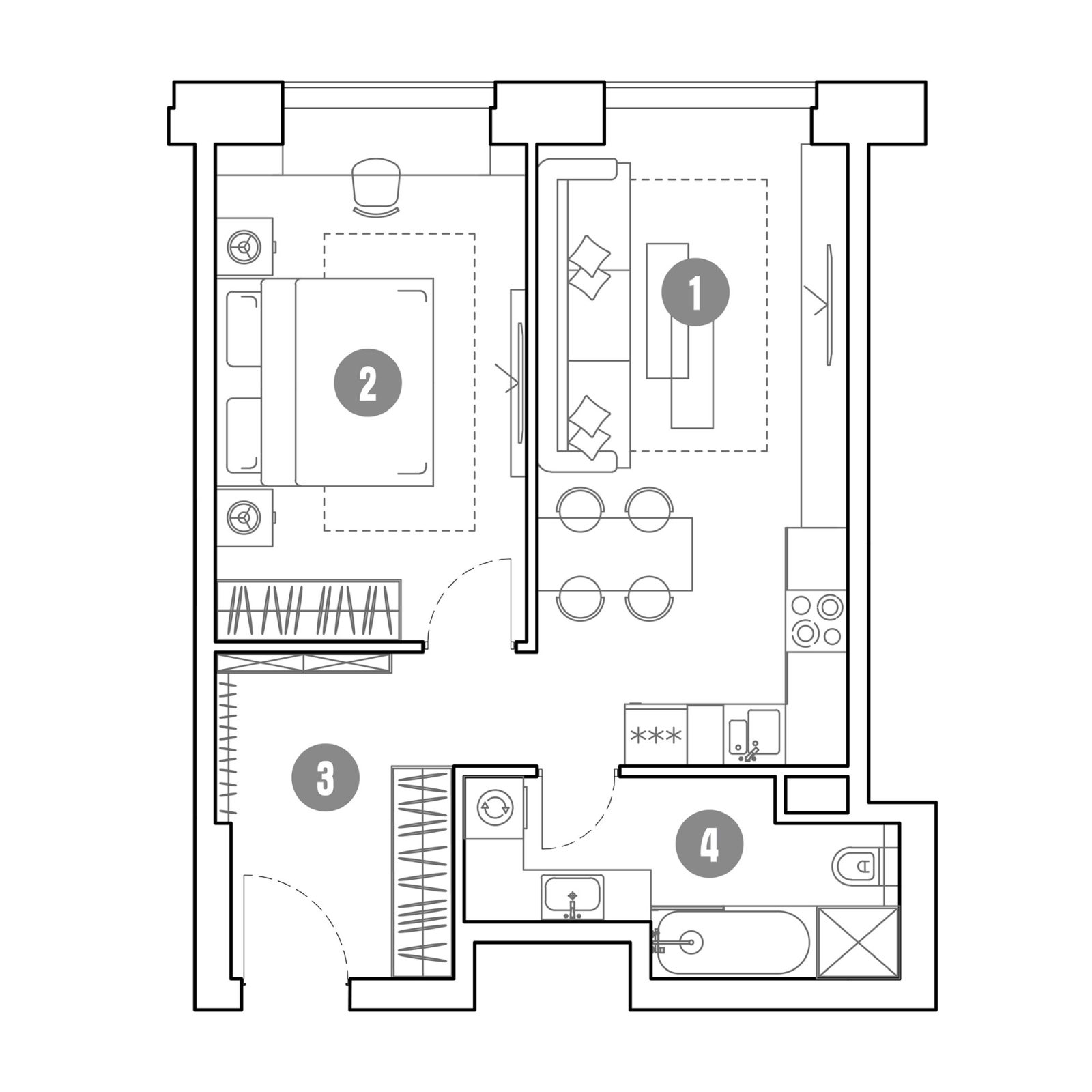 Планировка: 2-комнатная квартира, 48,4 м²