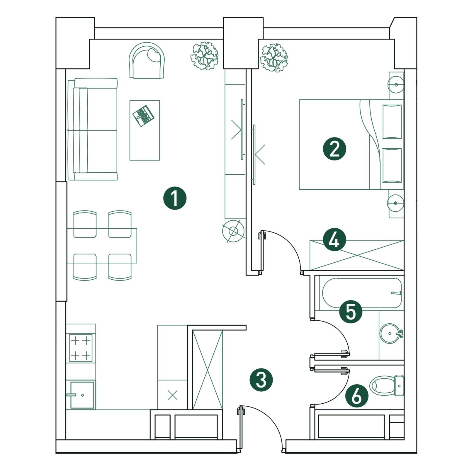 Планировка: 2-комнатная квартира, 50,4 м²