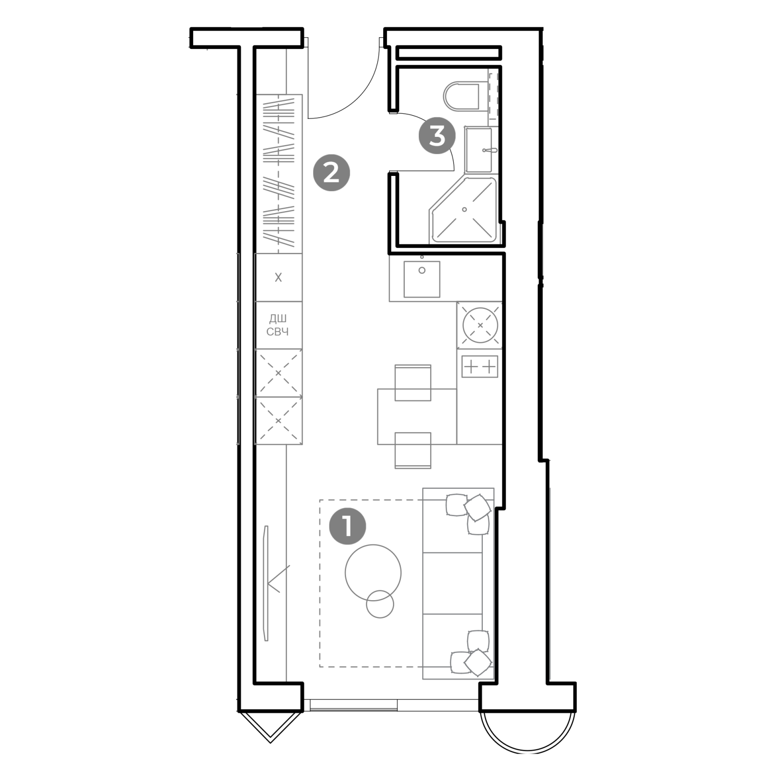 Планировка: студия, 24,8 м²