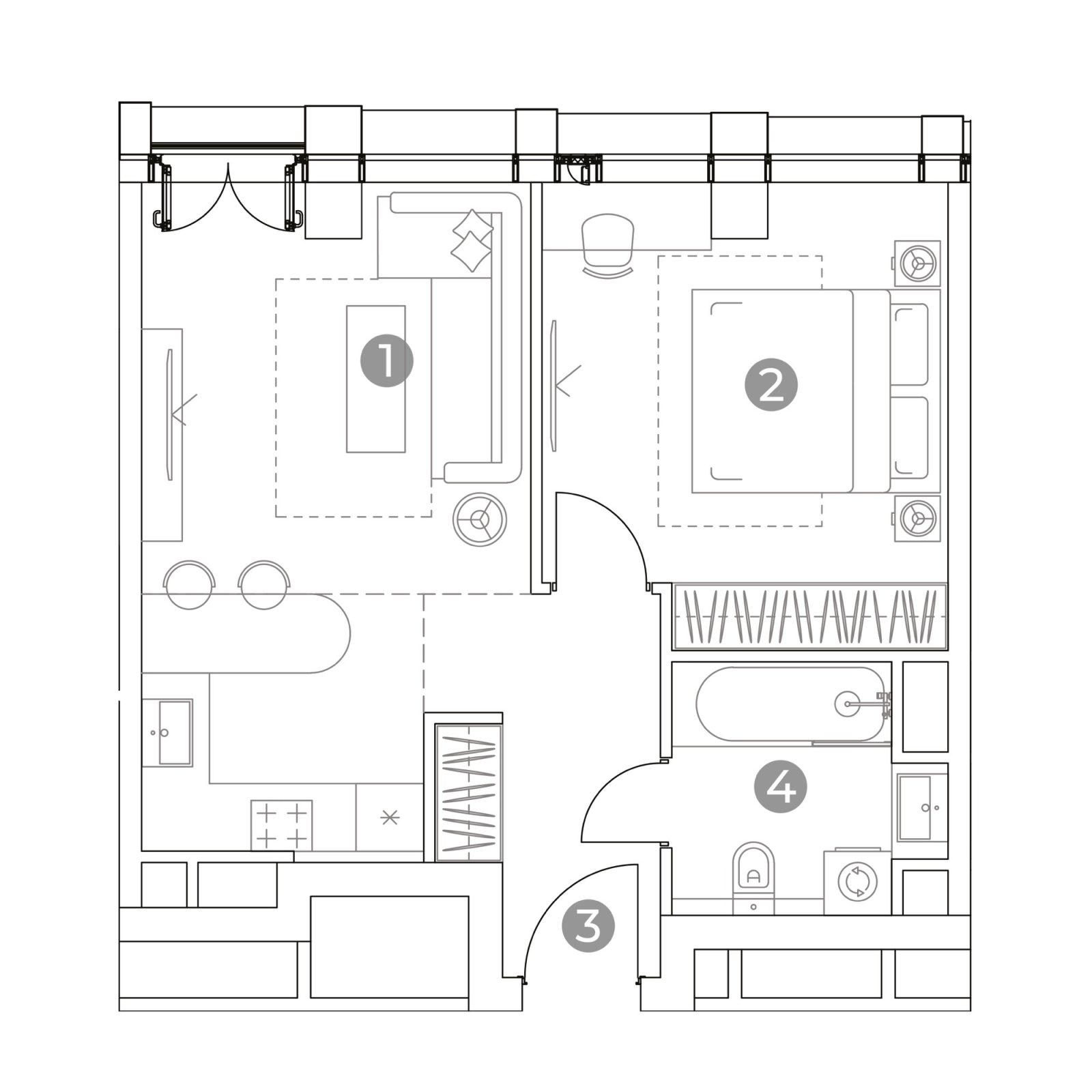 Планировка: 1-комнатная квартира, 44,0 м²