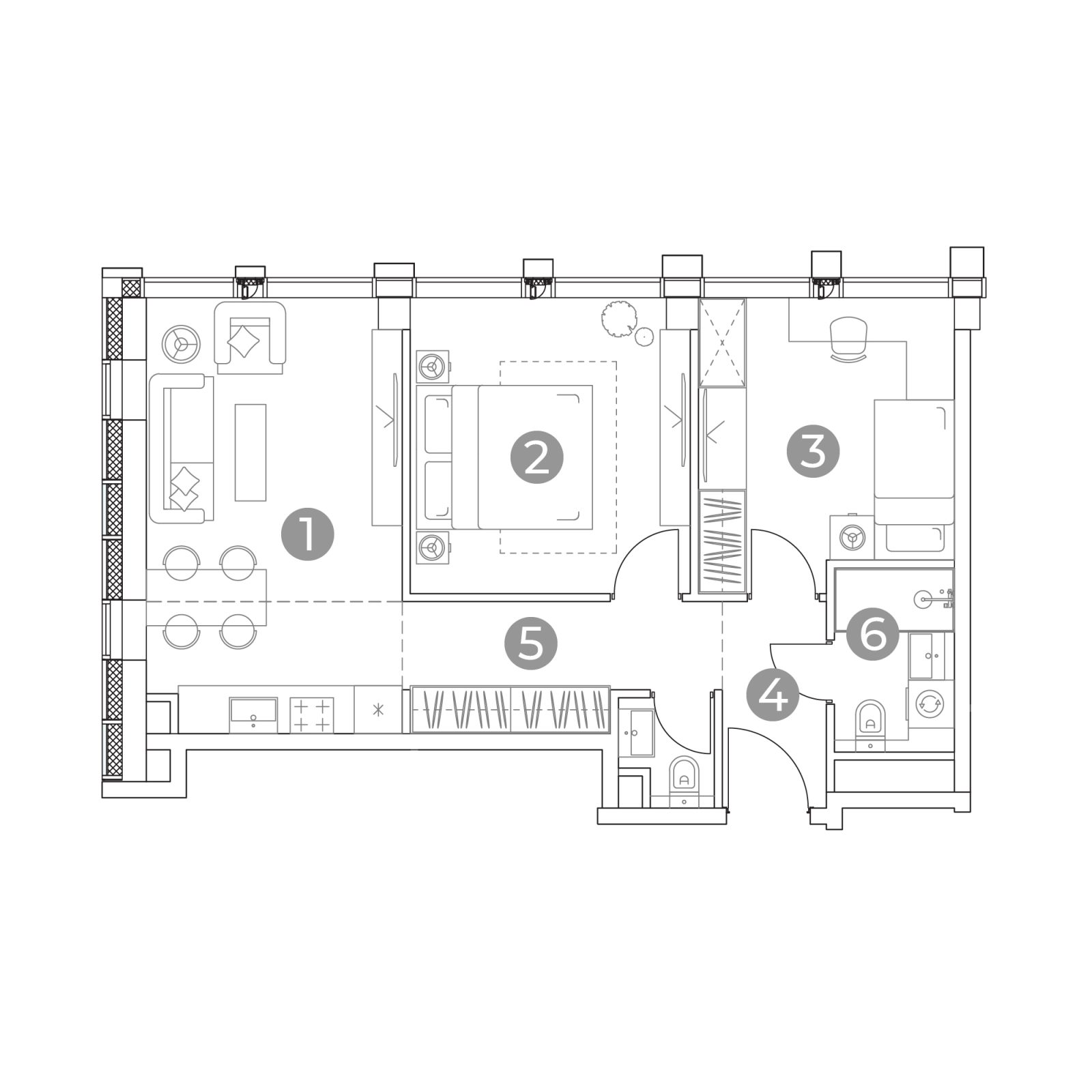 Планировка: 3-комнатная квартира, 55,0 м²