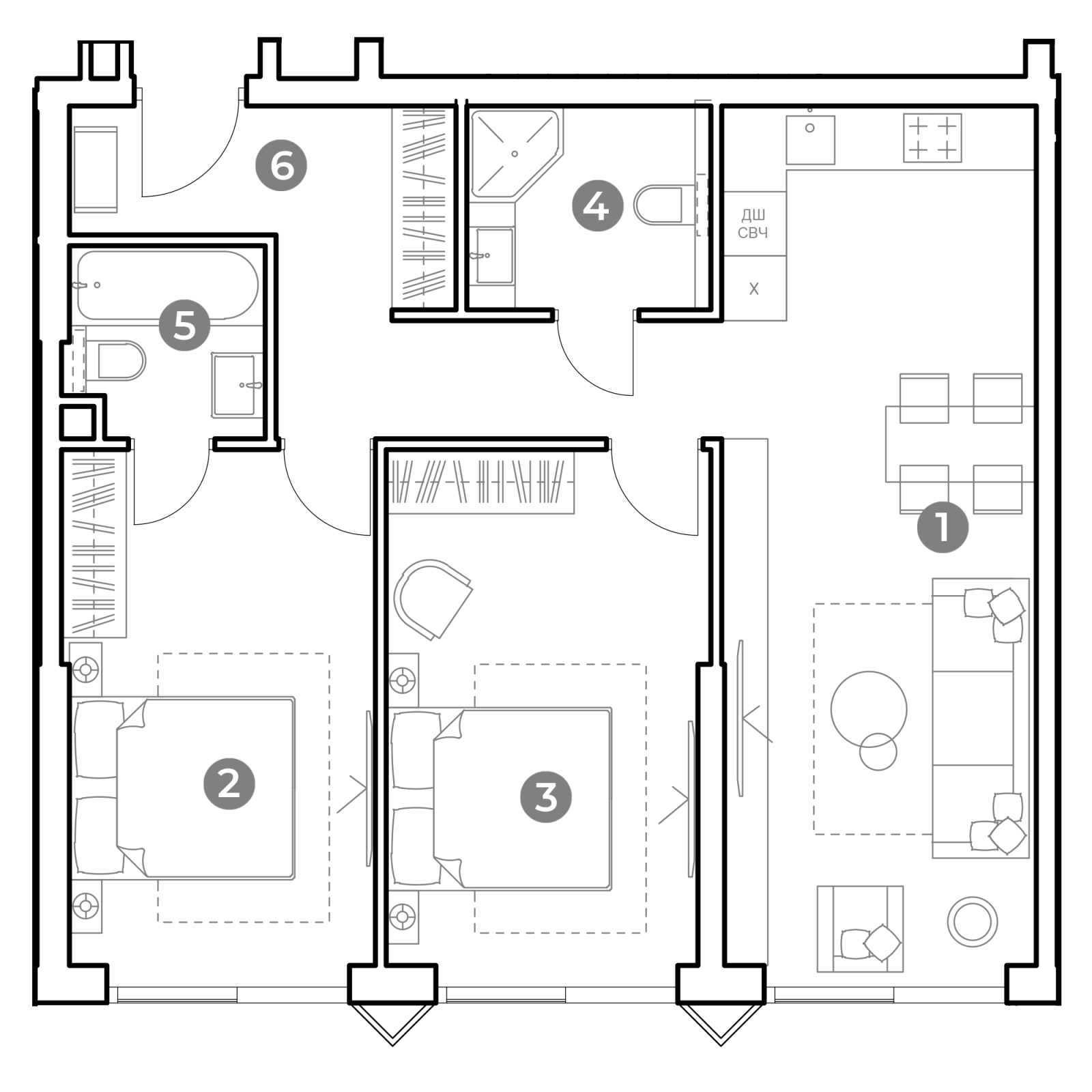 Планировка: 3-комнатная квартира, 70,7 м²