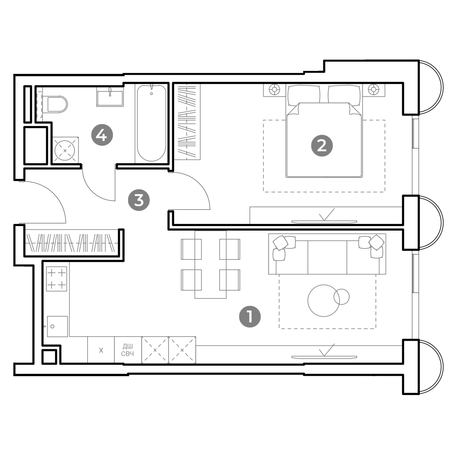 Планировка: 2-комнатная квартира, 50,5 м²