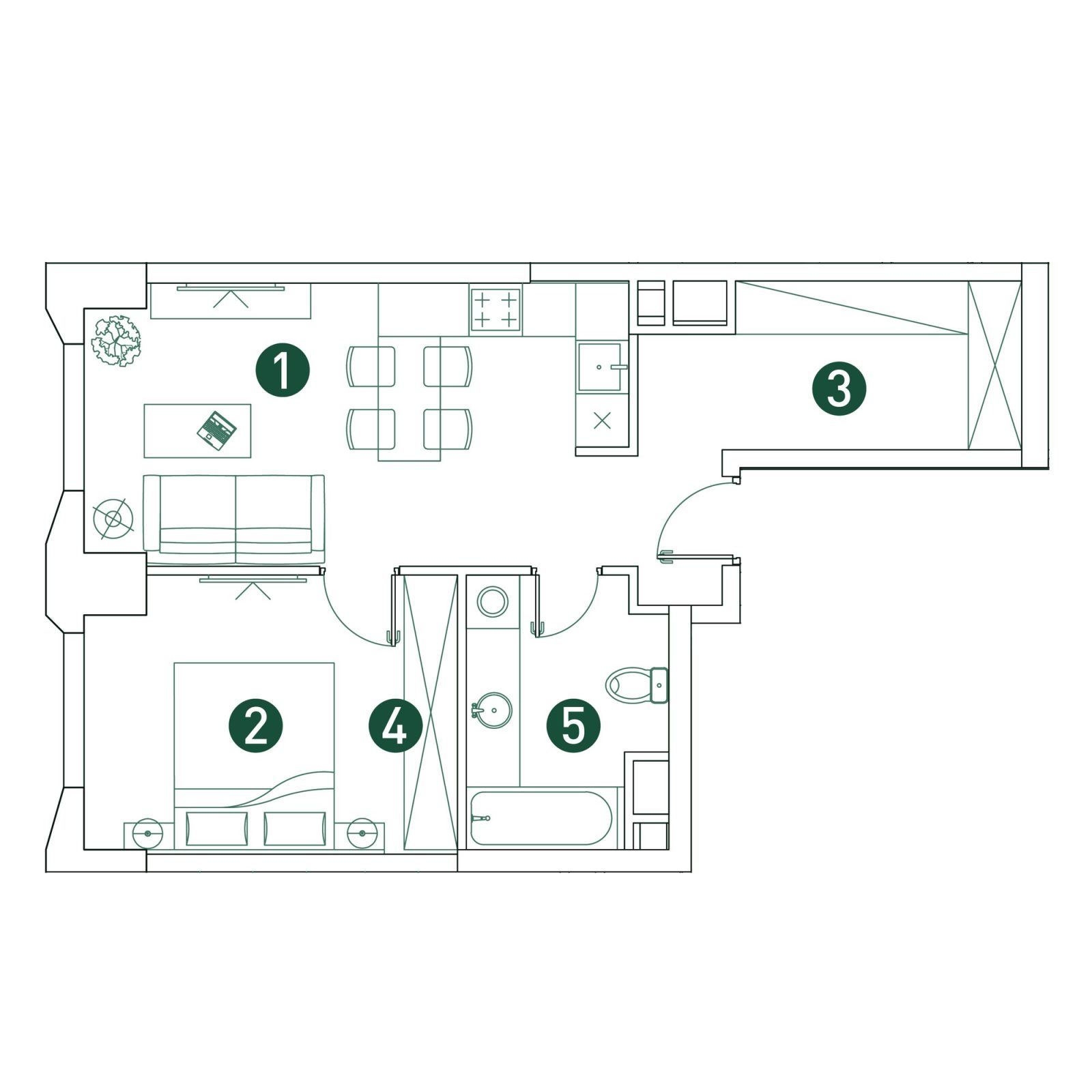 Планировка: 2-комнатная квартира, 47,8 м²