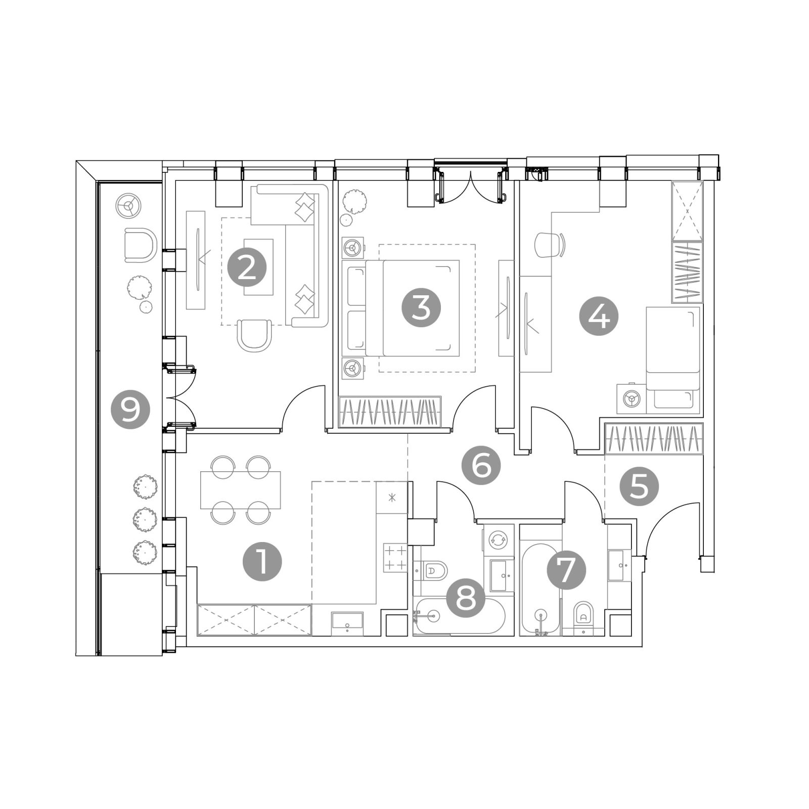 Планировка: 4-комнатная квартира, 85,7 м²