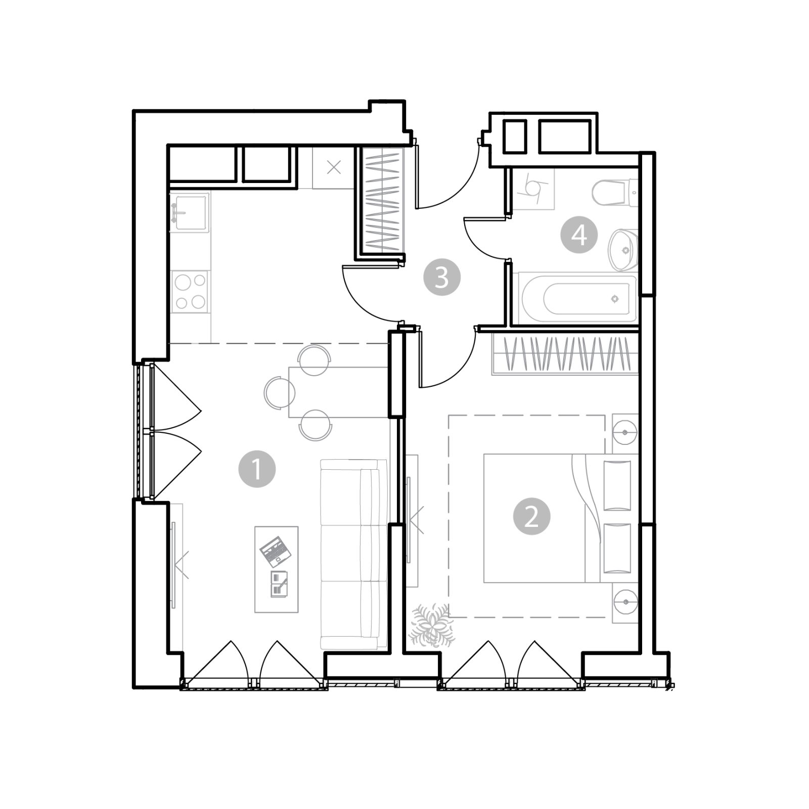 Планировка: 2-комнатная квартира, 45,5 м²