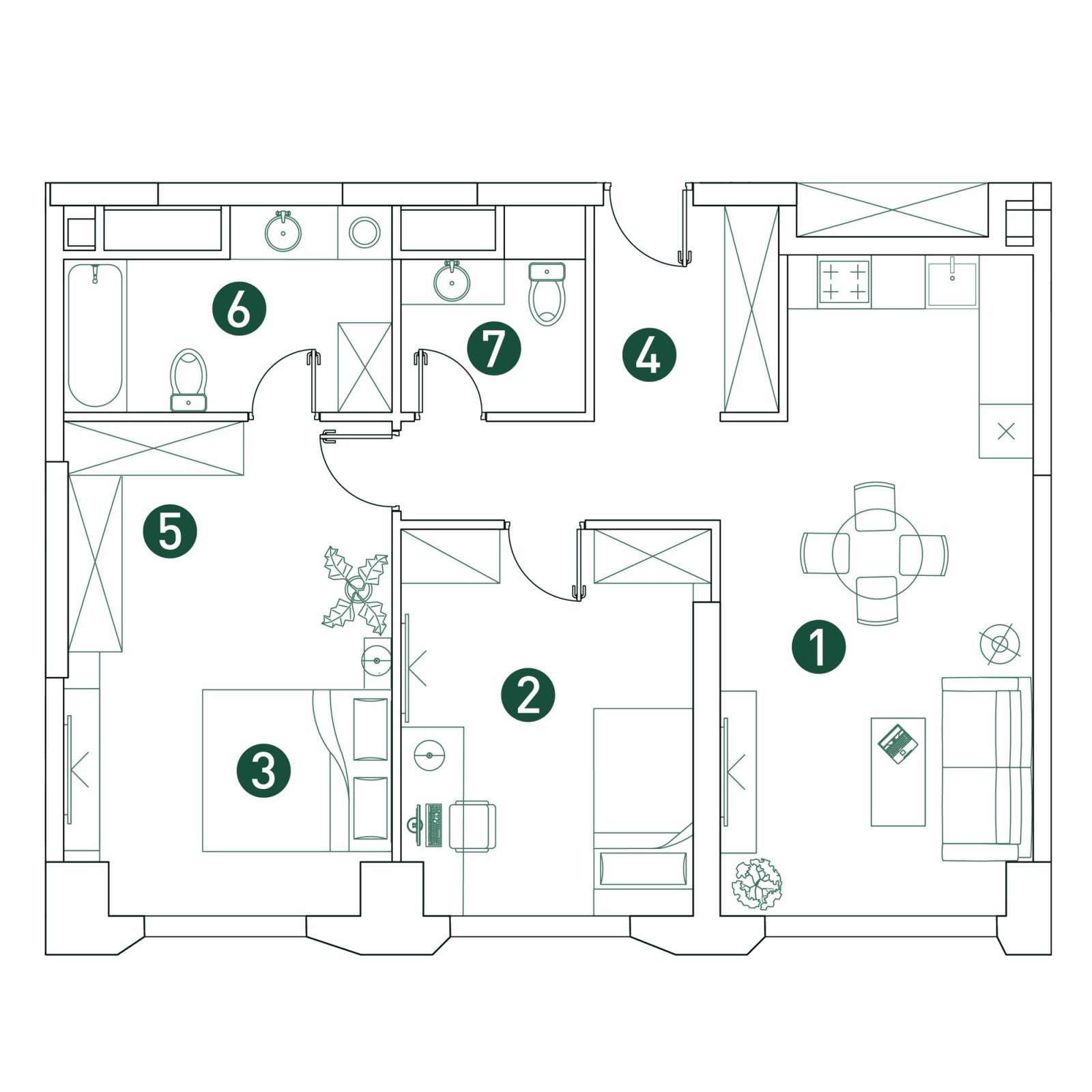 Планировка: 3-комнатная квартира, 76,8 м²