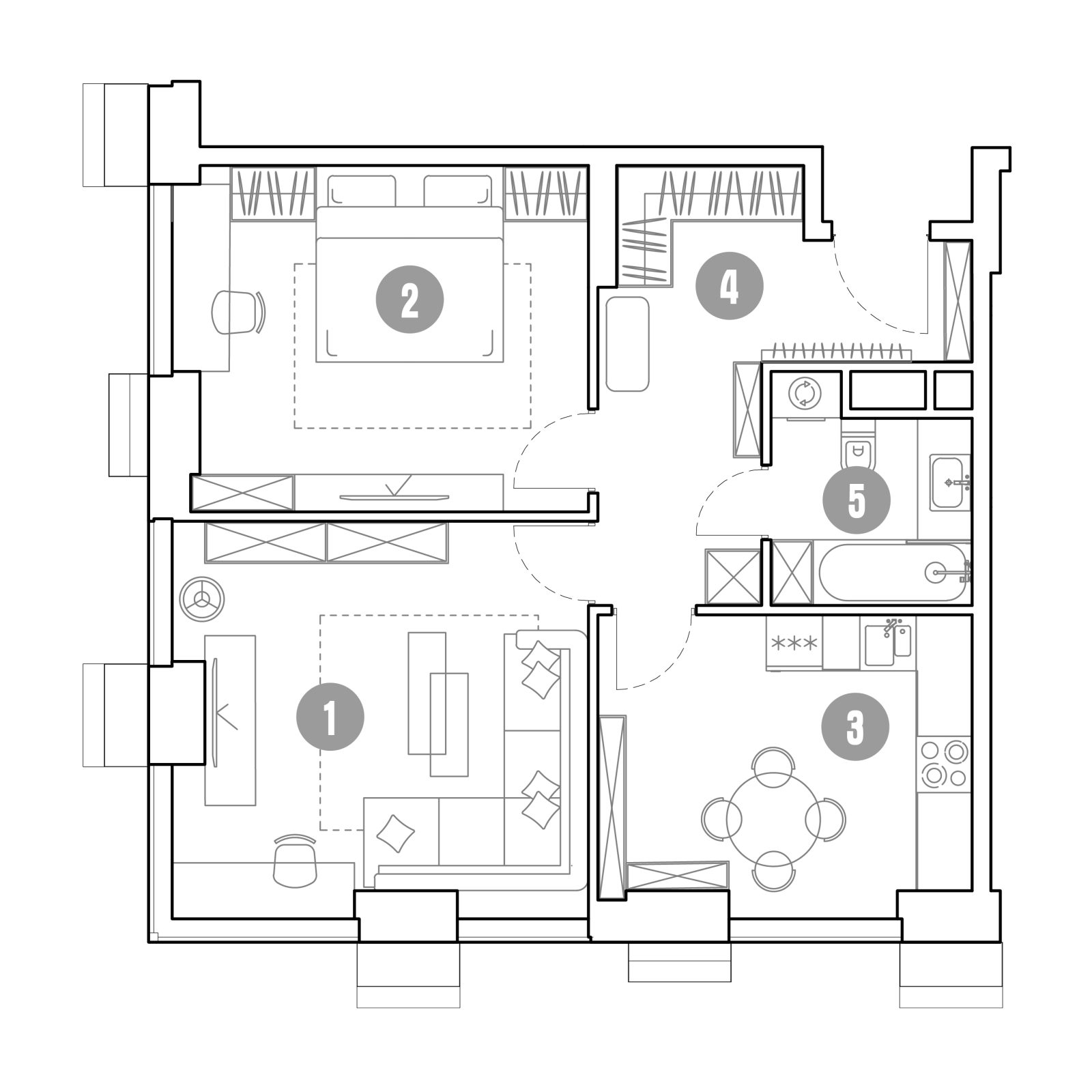 Планировка: 2-комнатная квартира, 62,3 м²