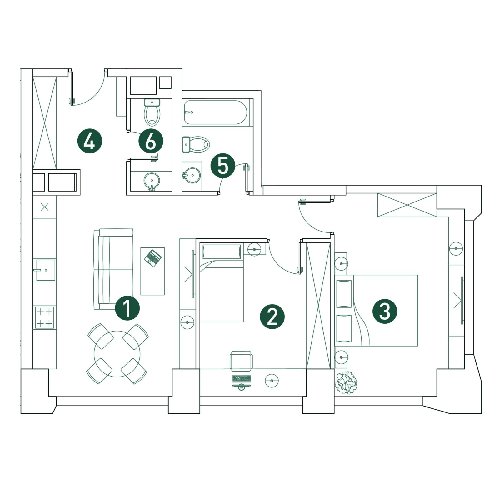 Планировка: 3-комнатная квартира, 66,1 м²