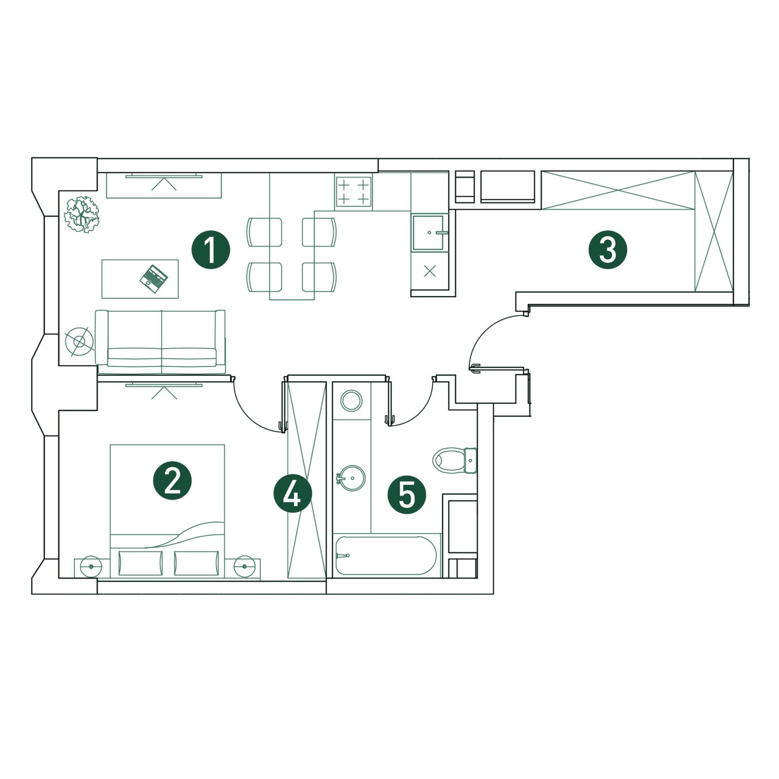 Планировка: 2-комнатная квартира, 47,5 м²