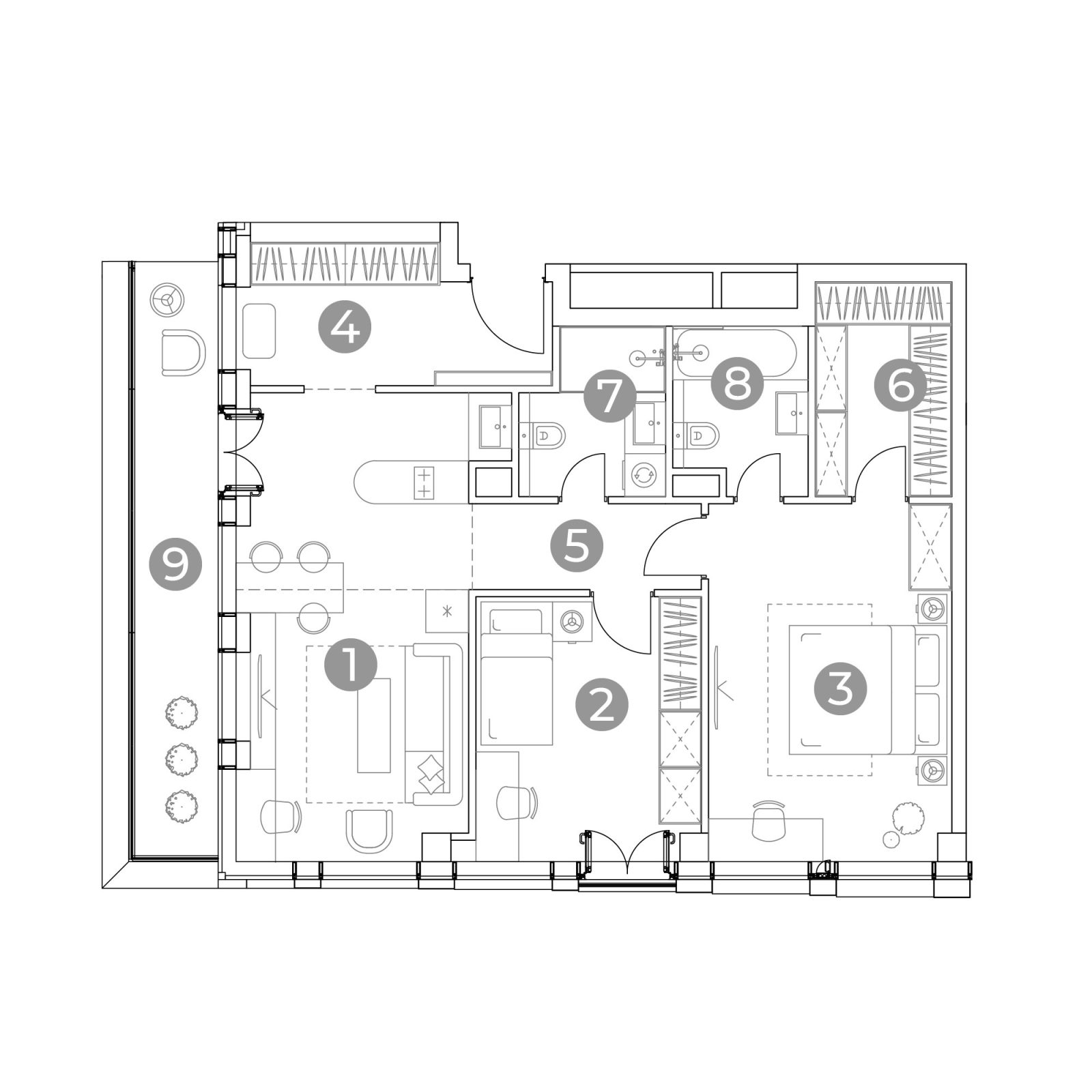 Планировка: 3-комнатная квартира, 84,8 м²