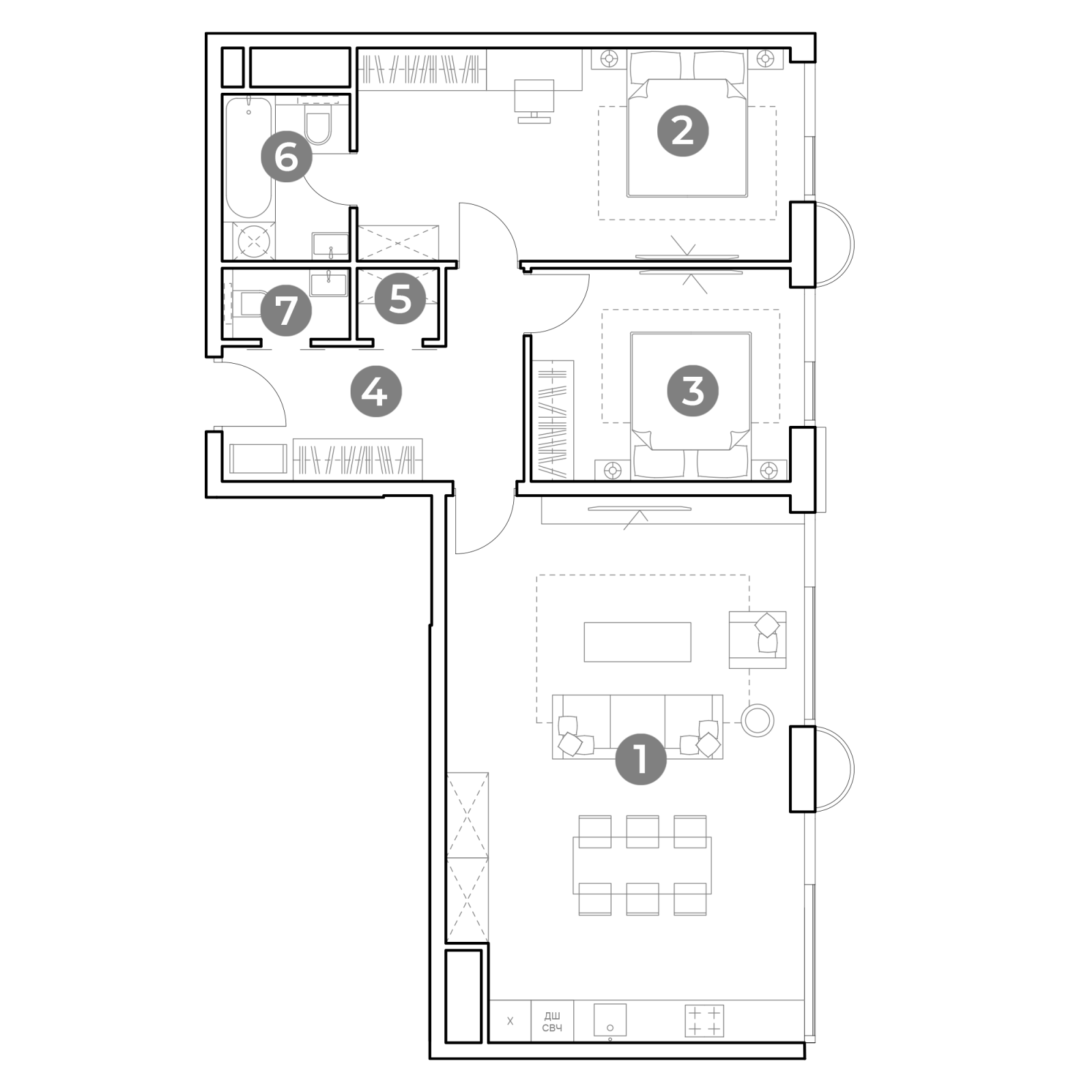 Планировка: 3-комнатная квартира, 83,9 м²