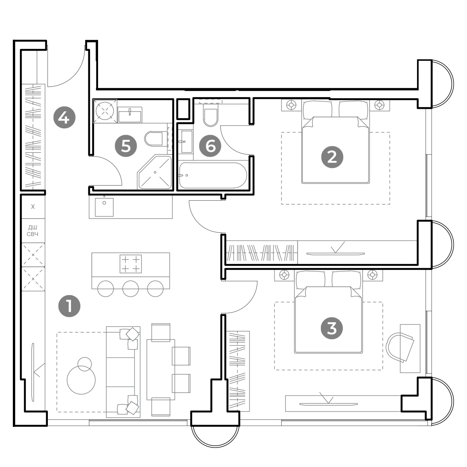 Планировка: 3-комнатная квартира, 78,8 м²
