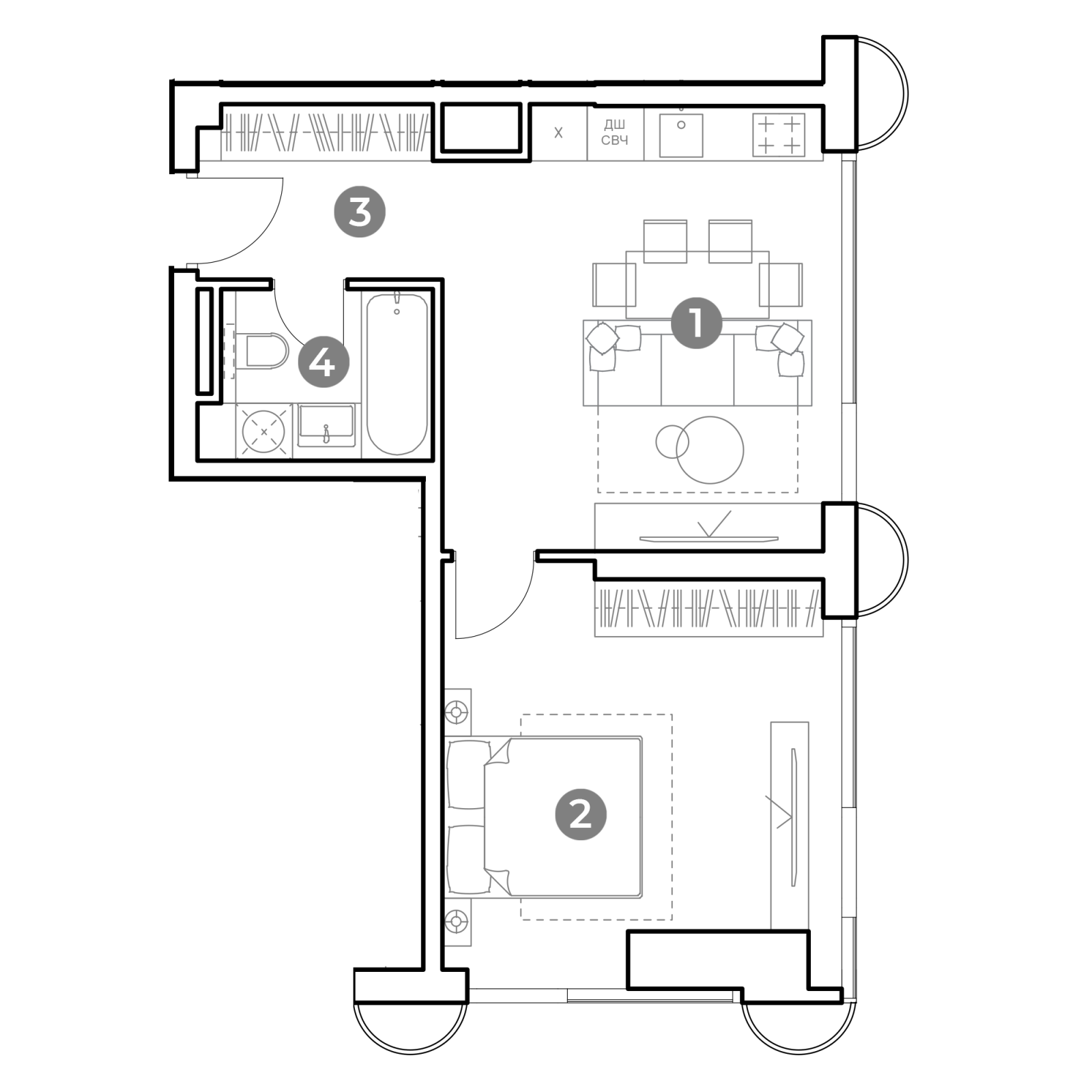 Планировка: 2-комнатная квартира, 44,0 м²