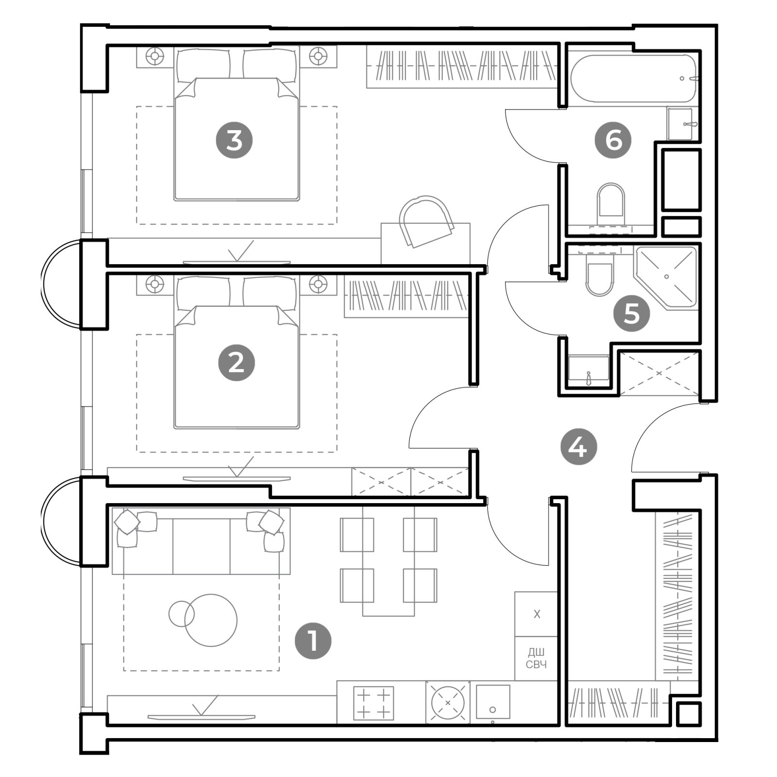 Планировка: 2-комнатная квартира, 71,1 м²