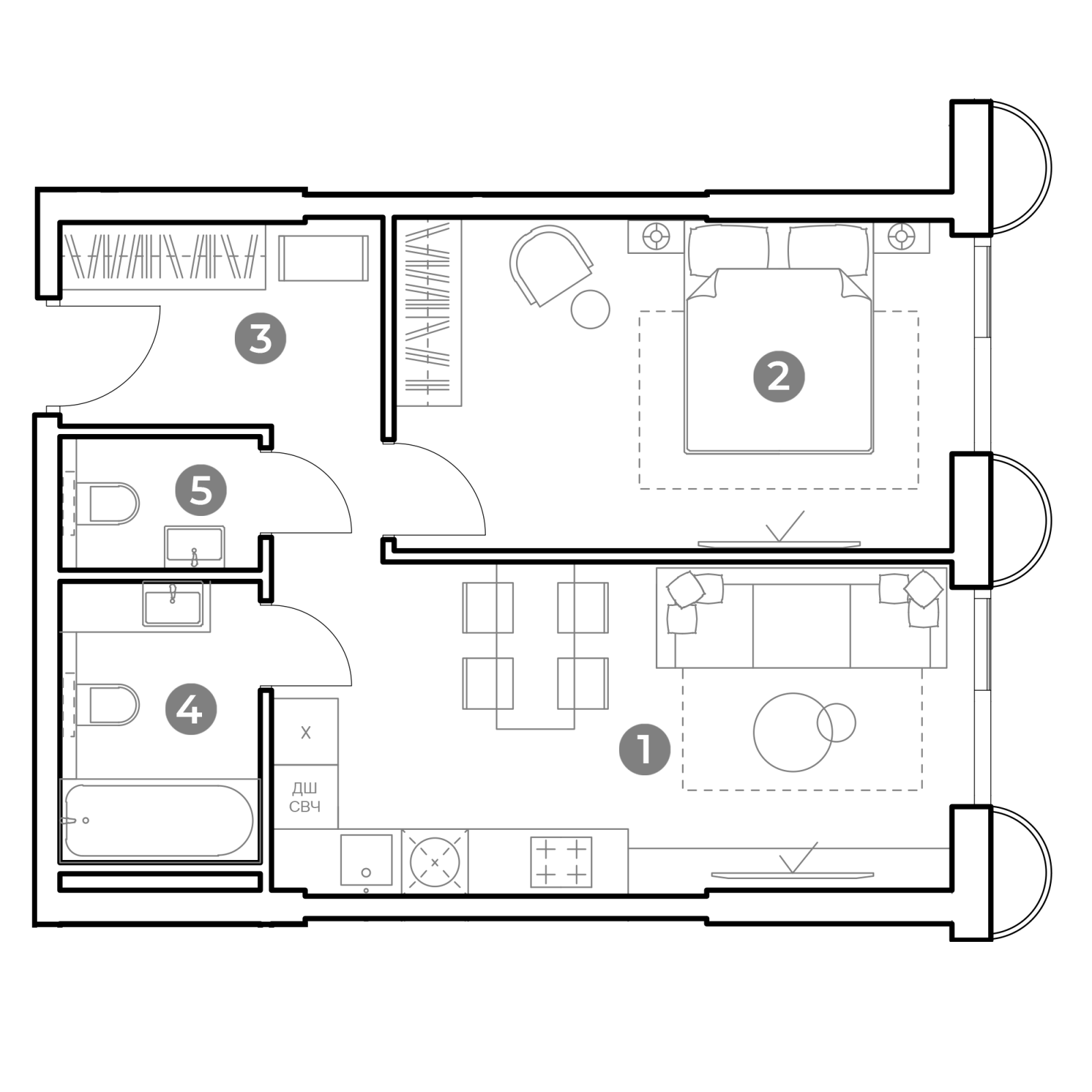 Планировка: 2-комнатная квартира, 47,1 м²