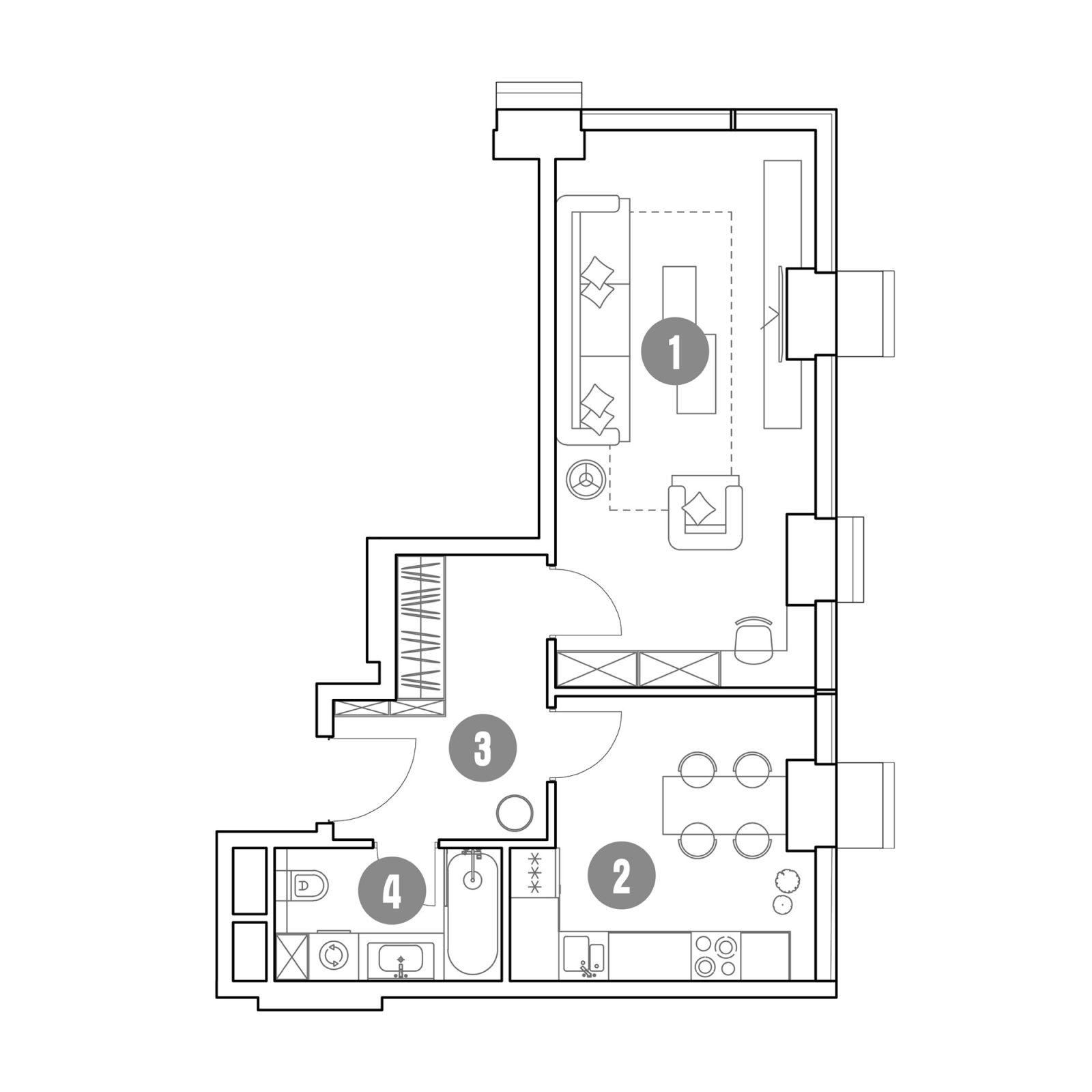 Планировка: 1-комнатная квартира, 44,1 м²