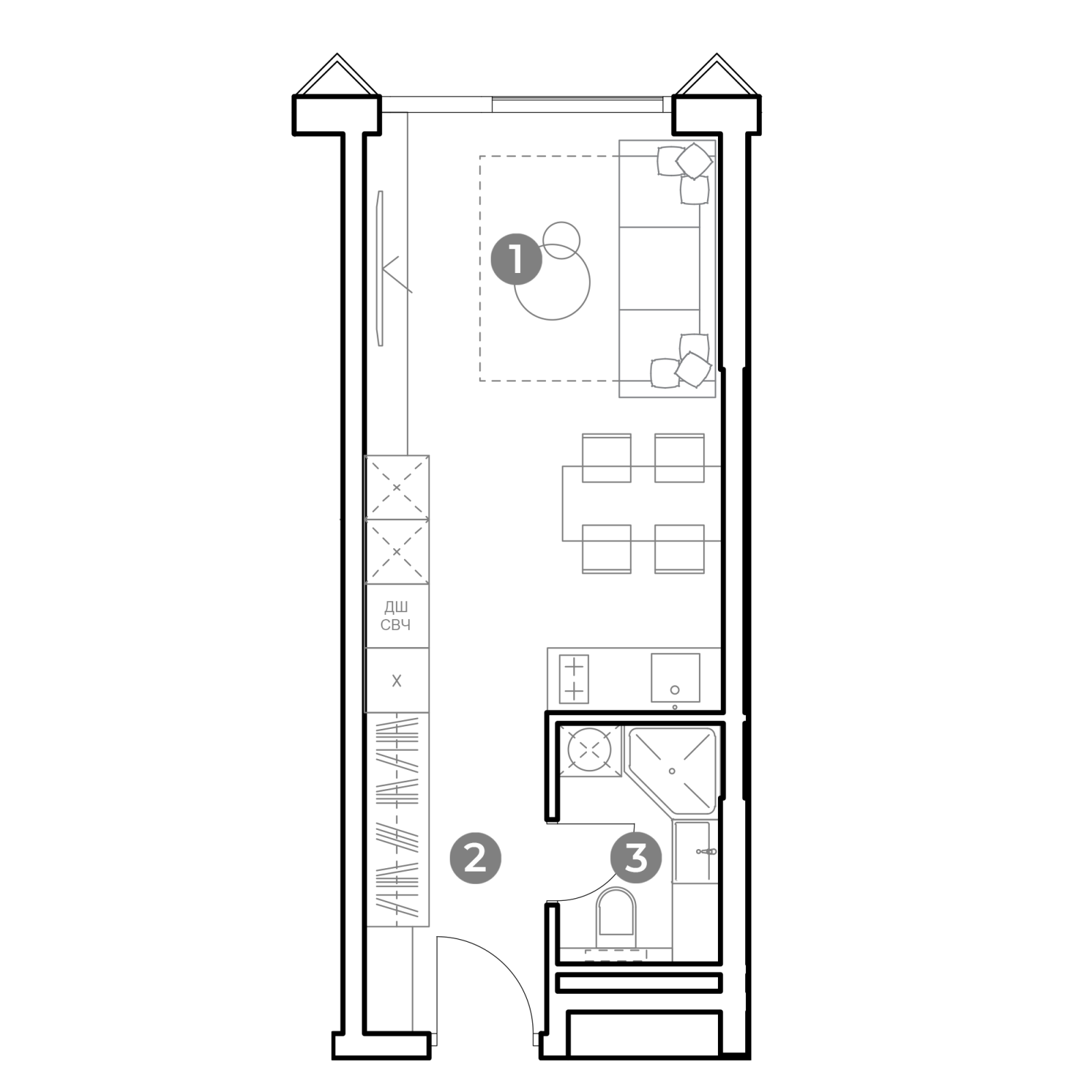 Планировка: студия, 27,1 м²
