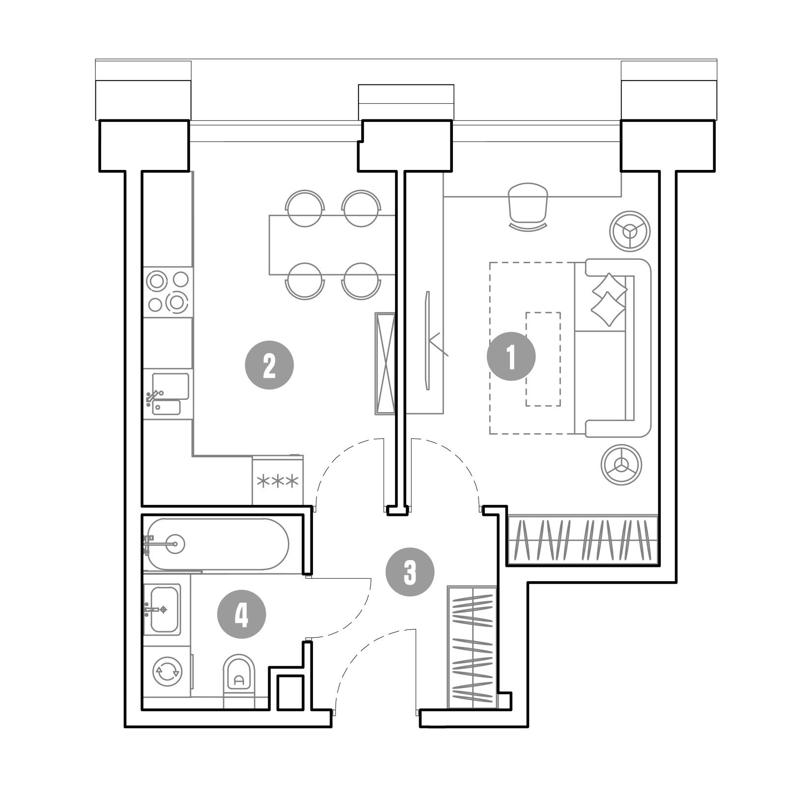 Планировка: 1-комнатная квартира, 35,9 м²