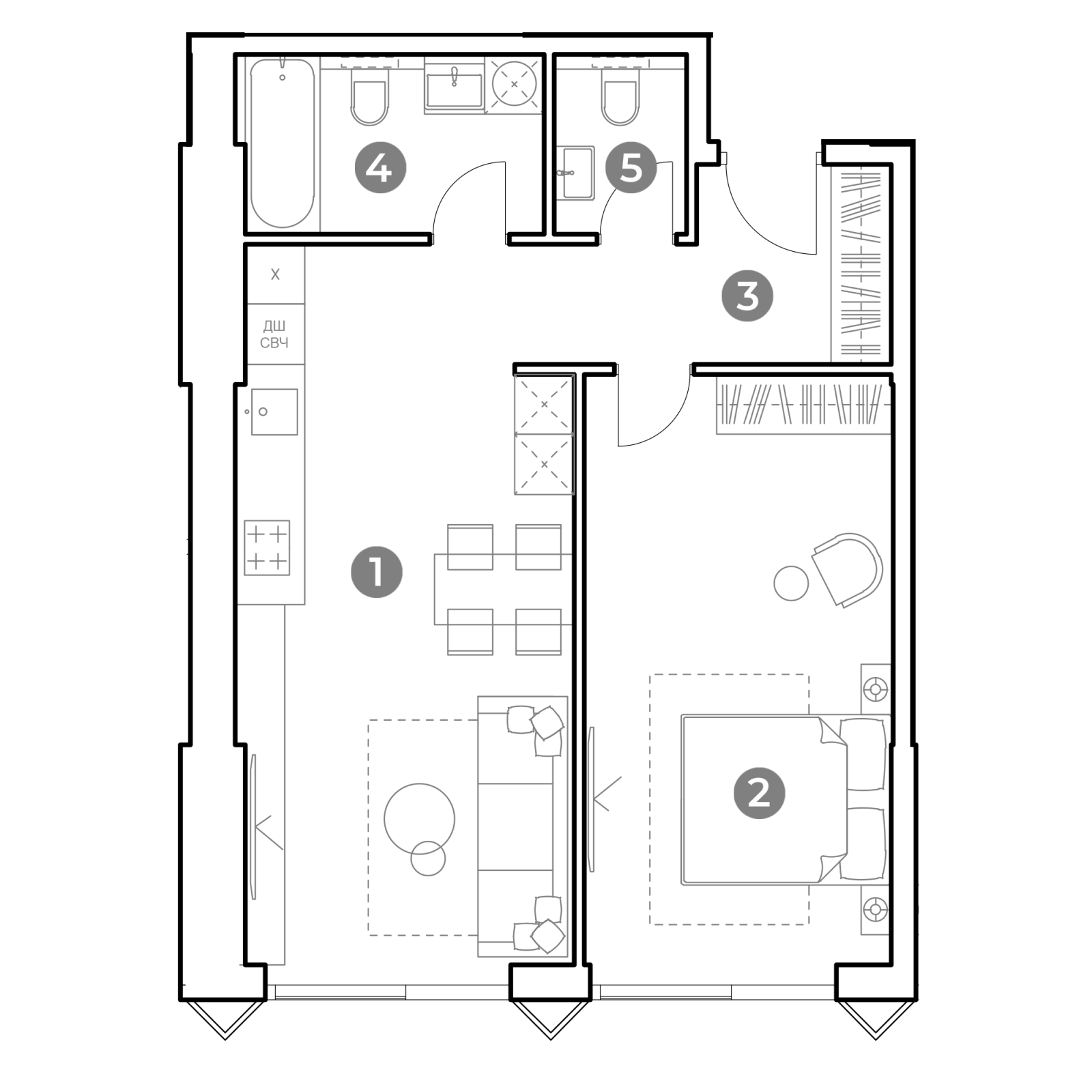 Планировка: 2-комнатная квартира, 56,7 м²