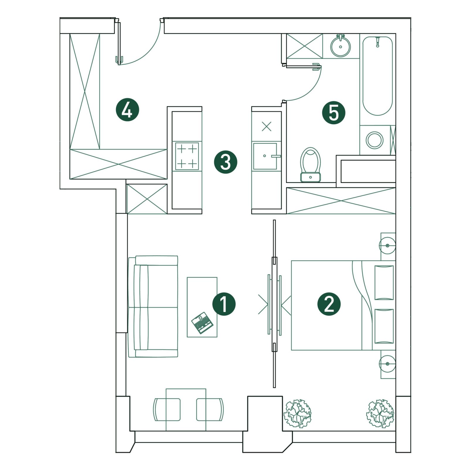 Планировка: 2-комнатная квартира, 44,0 м²