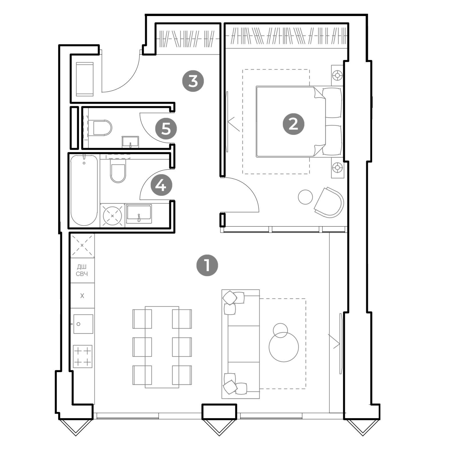 Планировка: 2-комнатная квартира, 58,0 м²