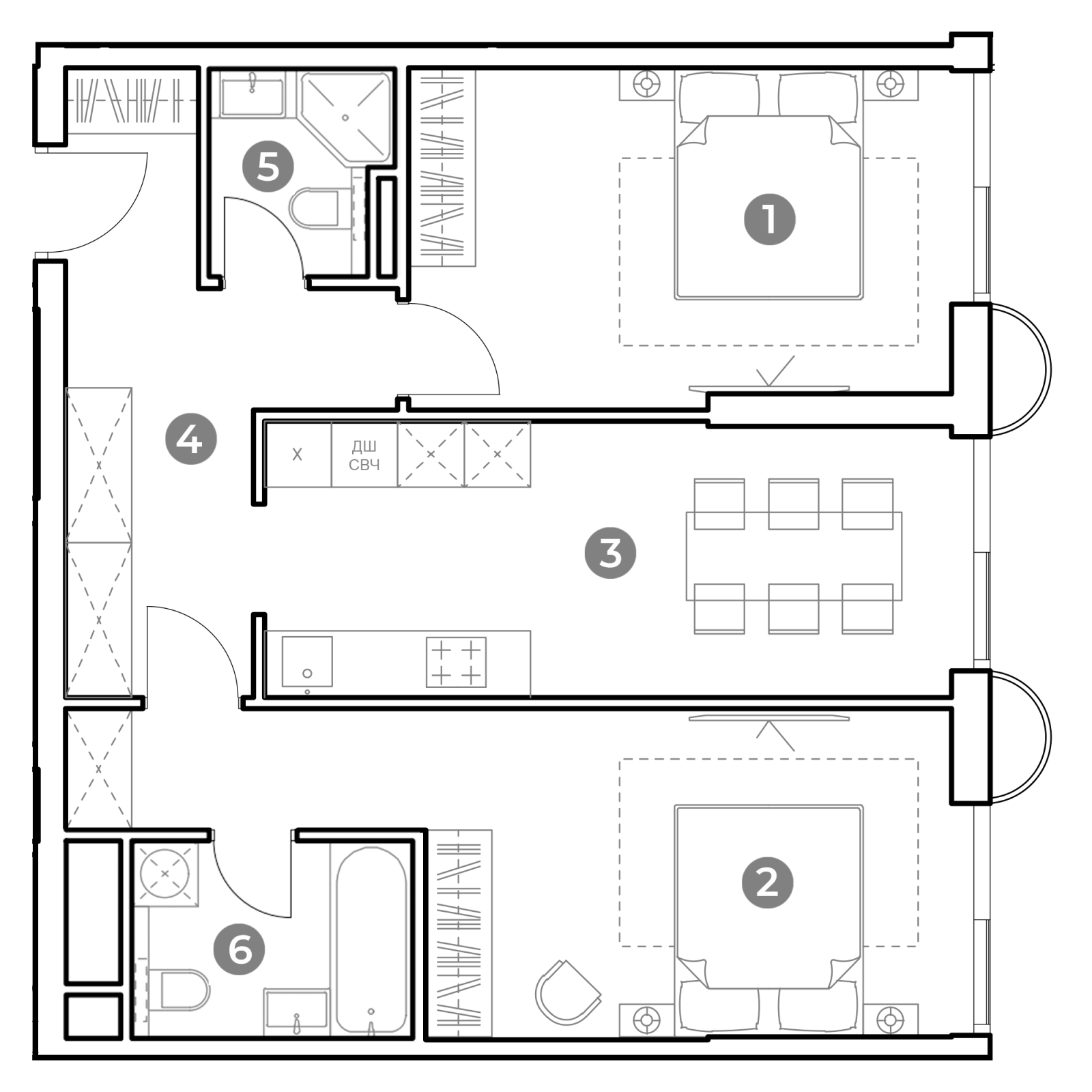 Планировка: 2-комнатная квартира, 67,7 м²