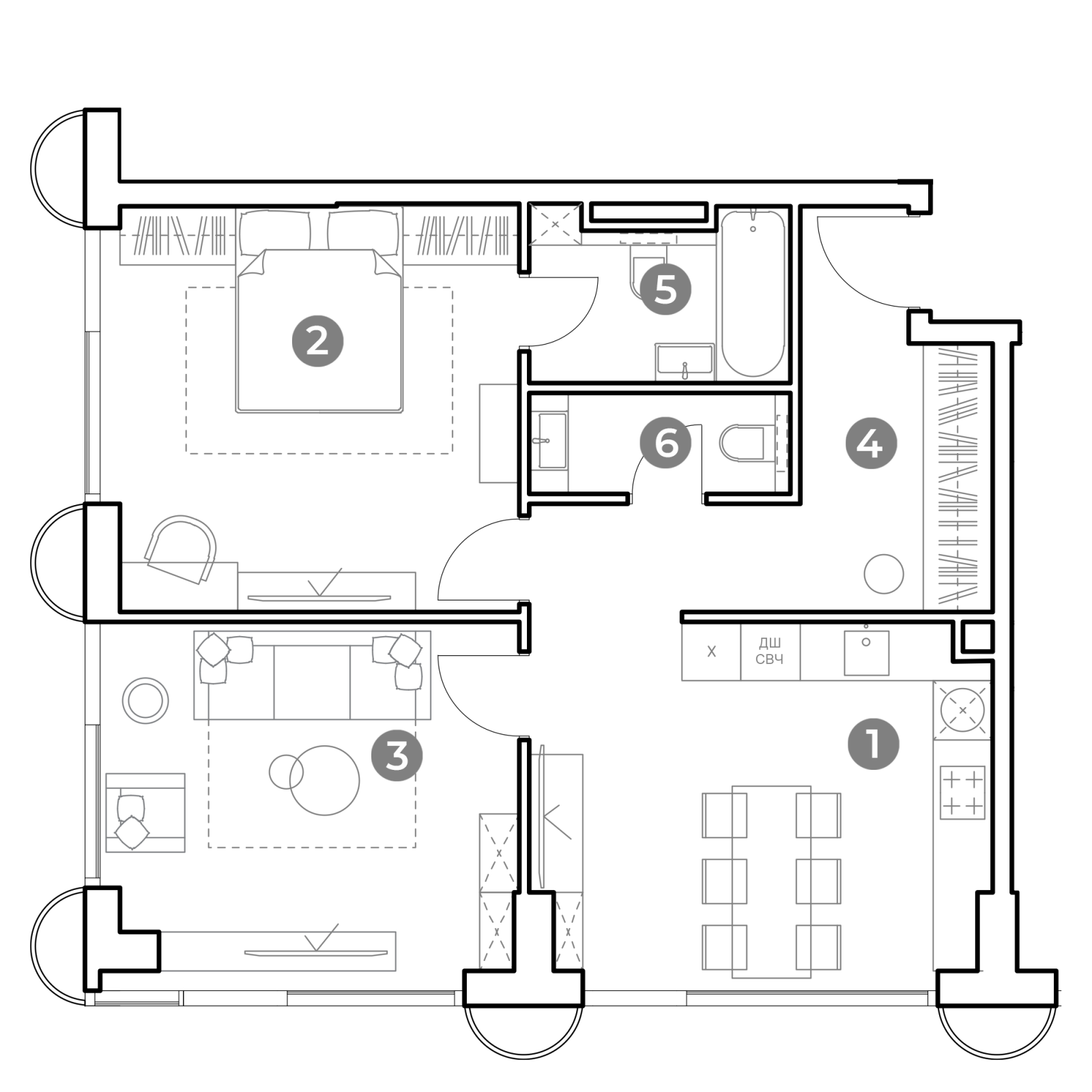 Планировка: 3-комнатная квартира, 66,9 м²