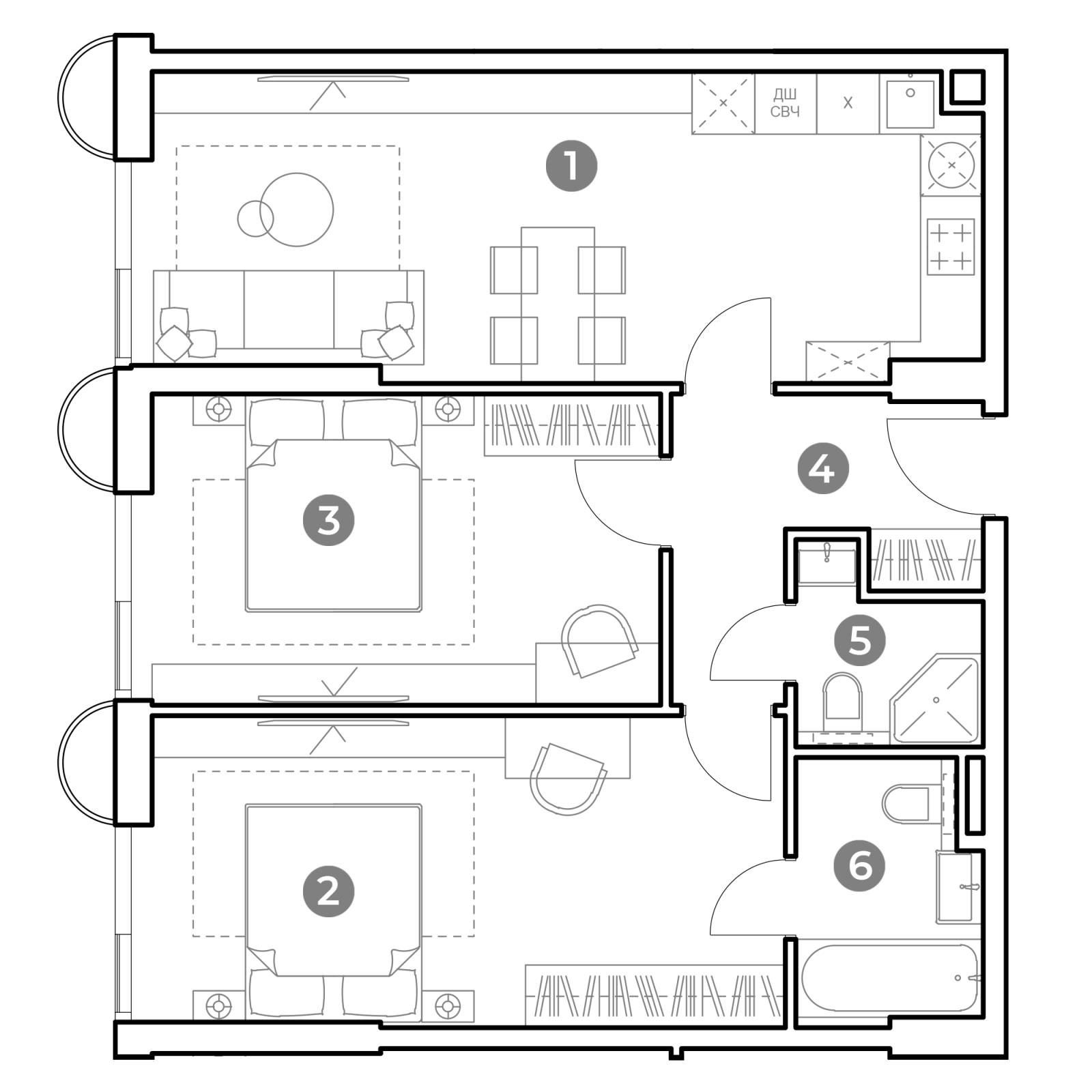 Планировка: 3-комнатная квартира, 70,9 м²