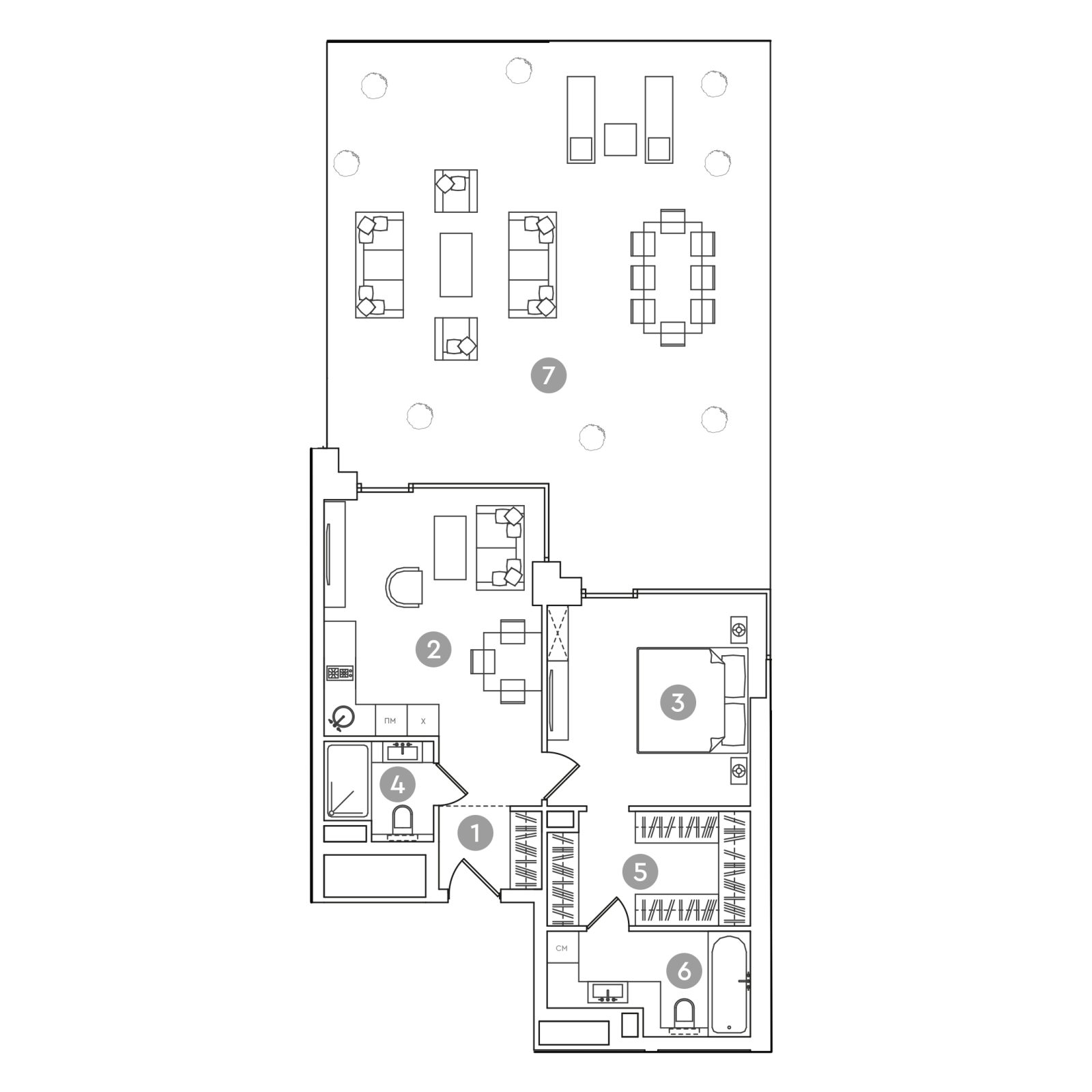 Планировка: 2-комнатная квартира, 134,2 м²