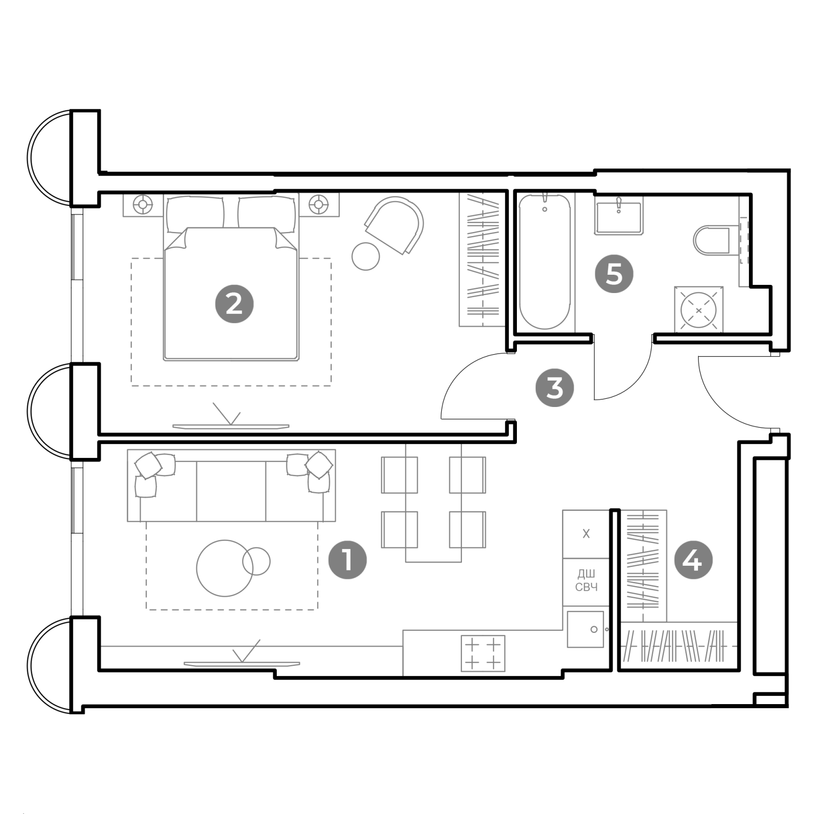 Планировка: 2-комнатная квартира, 48,6 м²