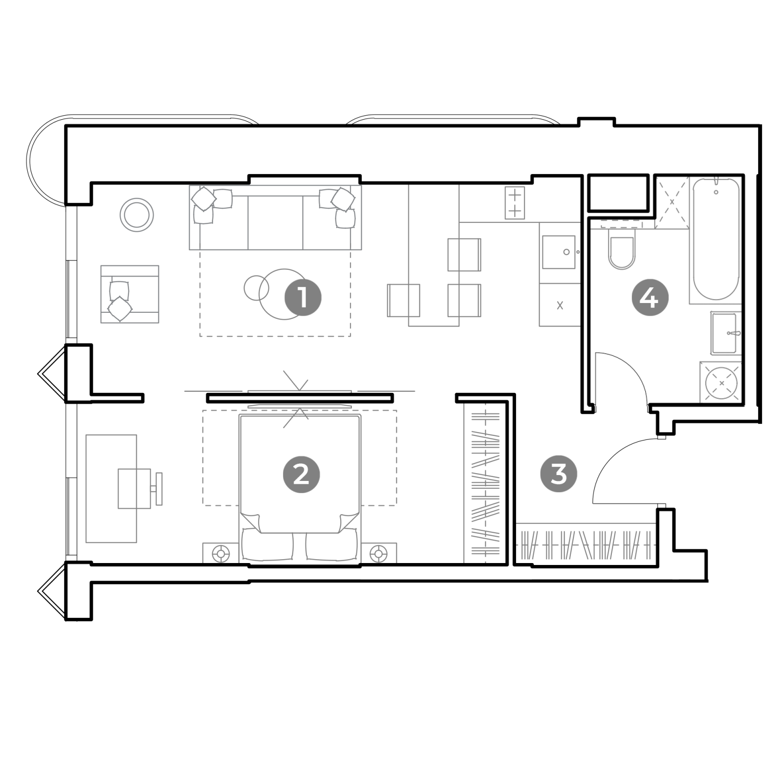 Планировка: 2-комнатная квартира, 45,6 м²