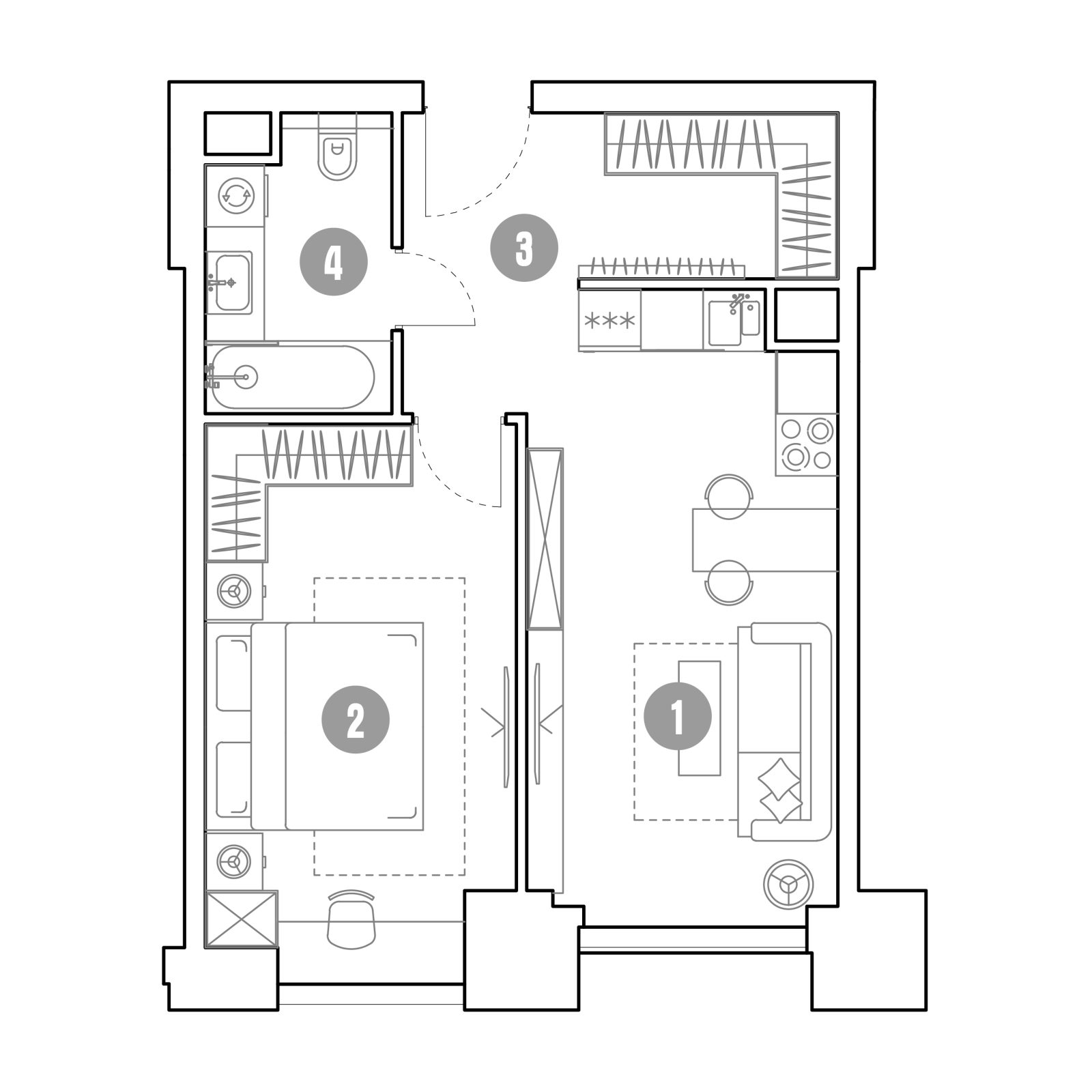 Планировка: 2-комнатная квартира, 46,4 м²