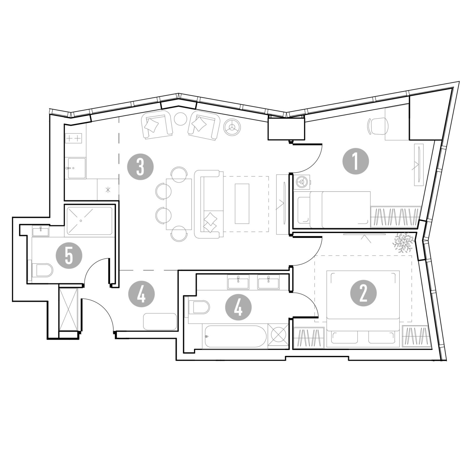 Планировка: 2-комнатная квартира, 60,8 м²