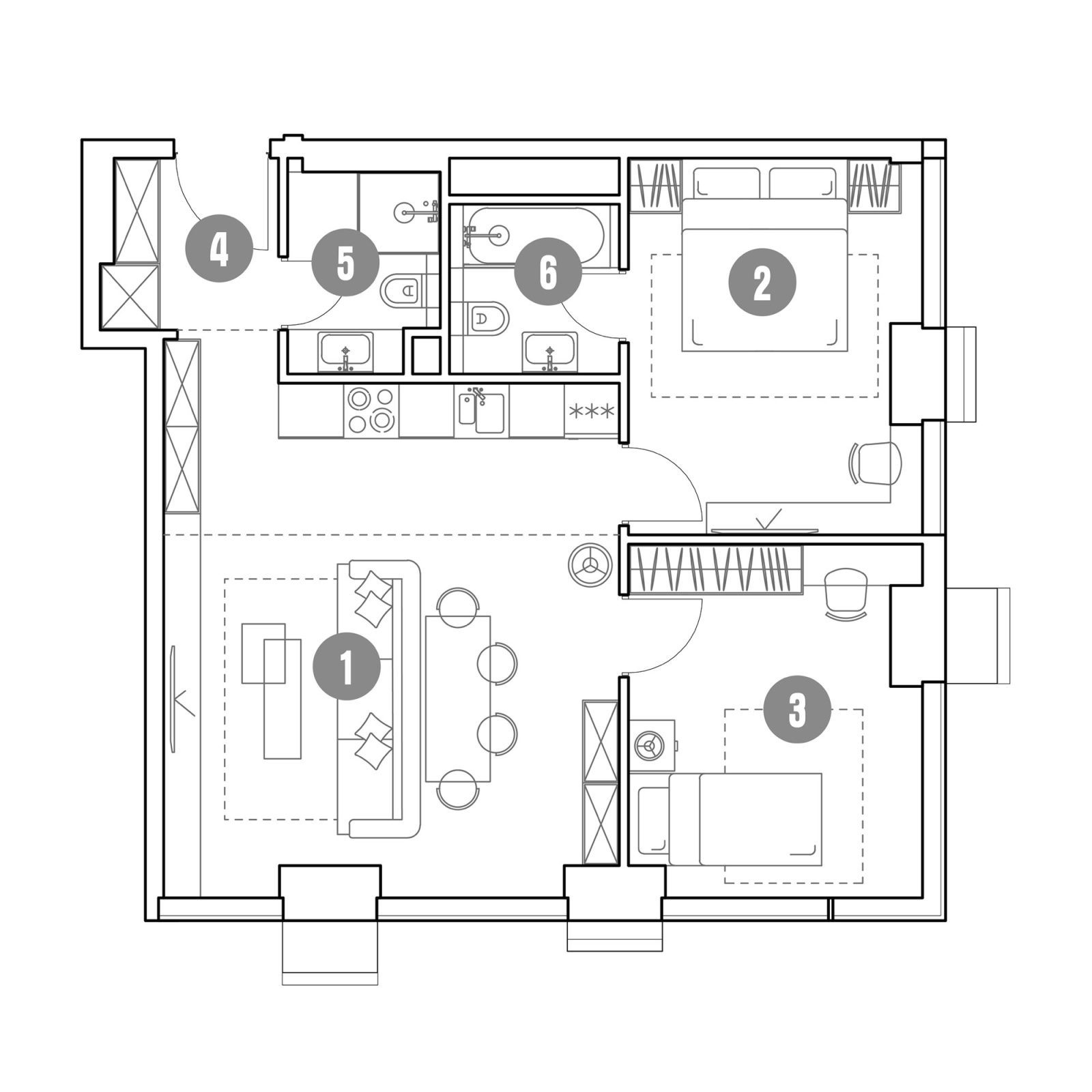 Планировка: 3-комнатная квартира, 63,4 м²
