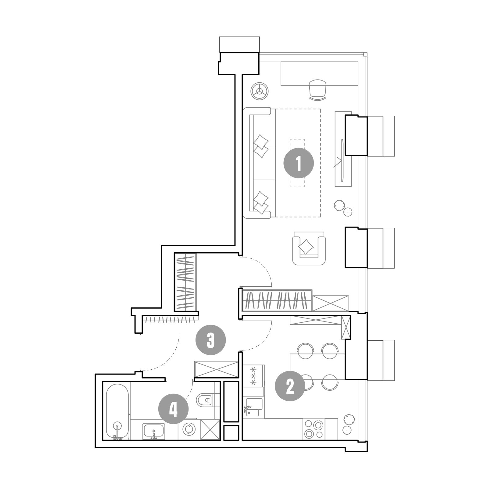 Планировка: 1-комнатная квартира, 43,3 м²