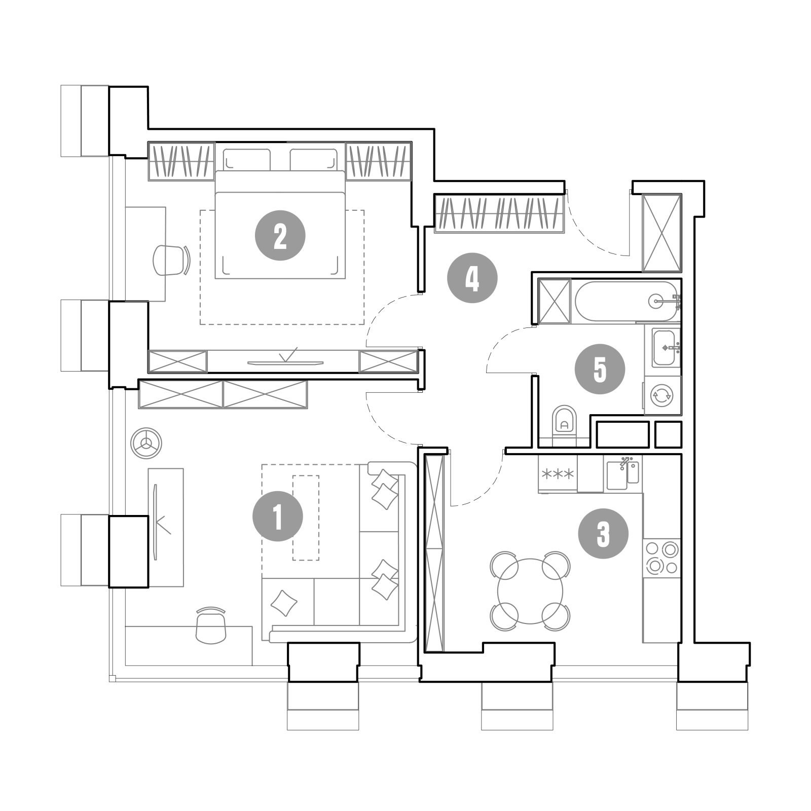 Планировка: 2-комнатная квартира, 60,8 м²